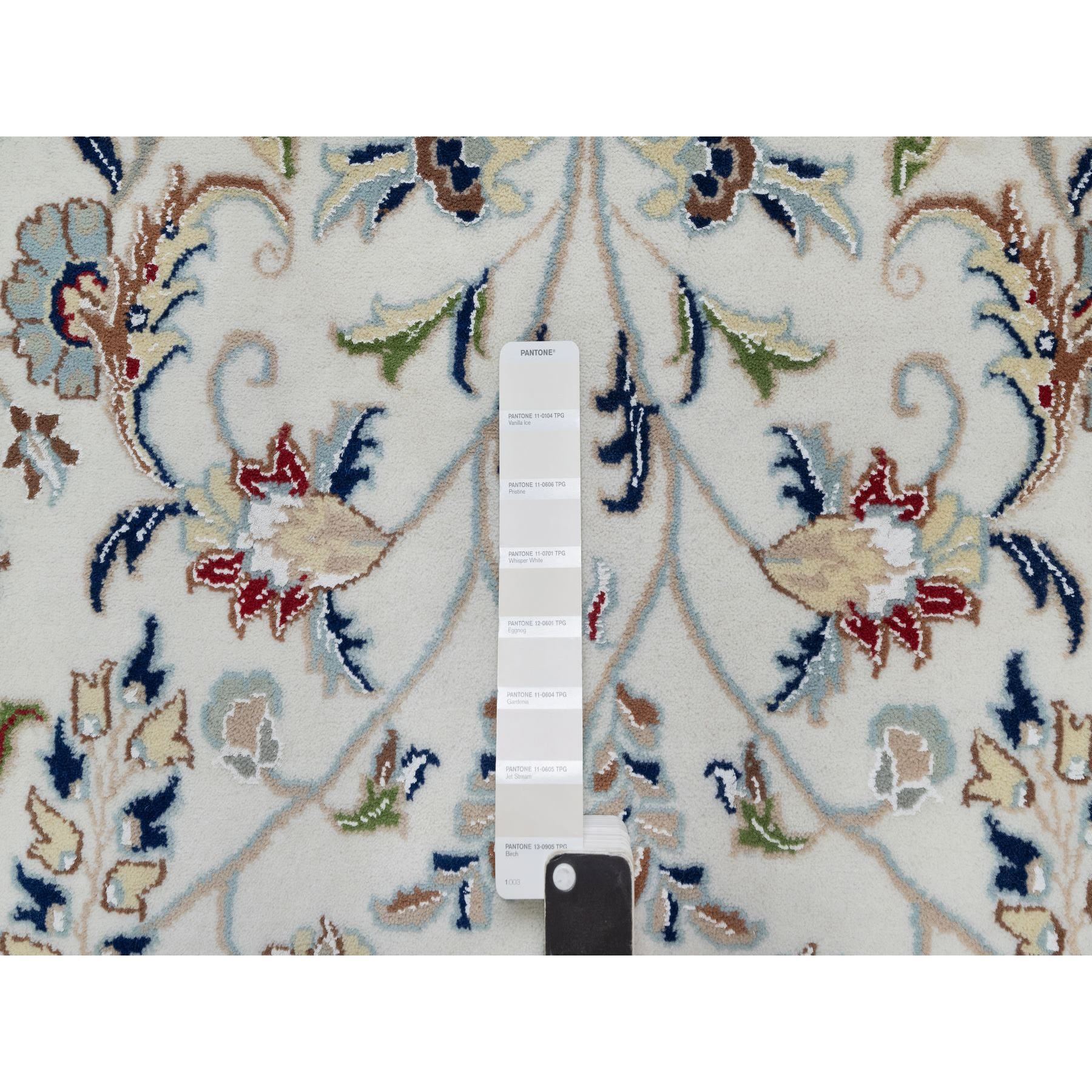 10'2"x10'2" Alabaster White, 250 KPSI, Nain with All Over Flower Design, Wool and Silk, Hand Knotted, Square, Oriental Rug Sh91079