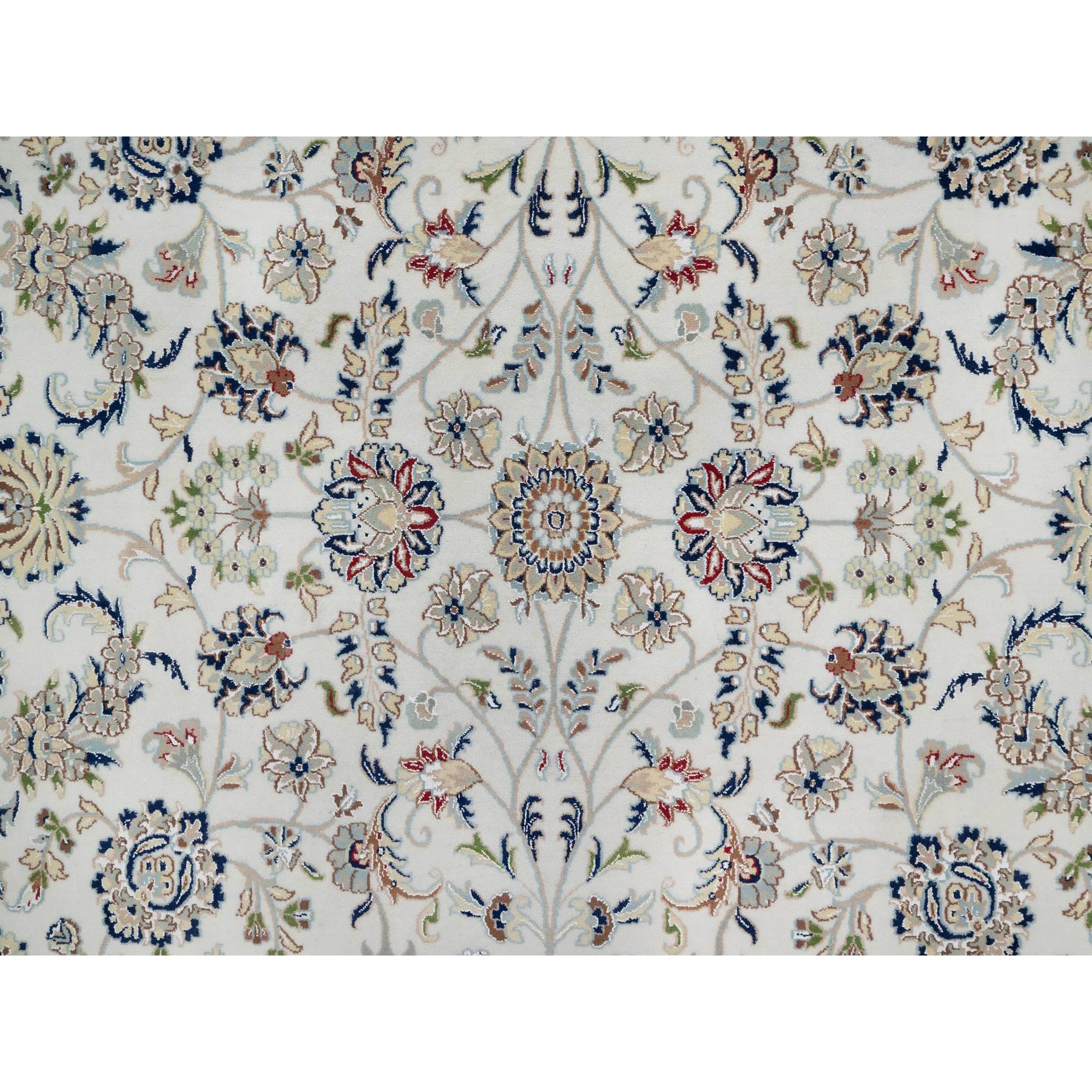 10'2"x10'2" Alabaster White, 250 KPSI, Nain with All Over Flower Design, Wool and Silk, Hand Knotted, Square, Oriental Rug Sh91079
