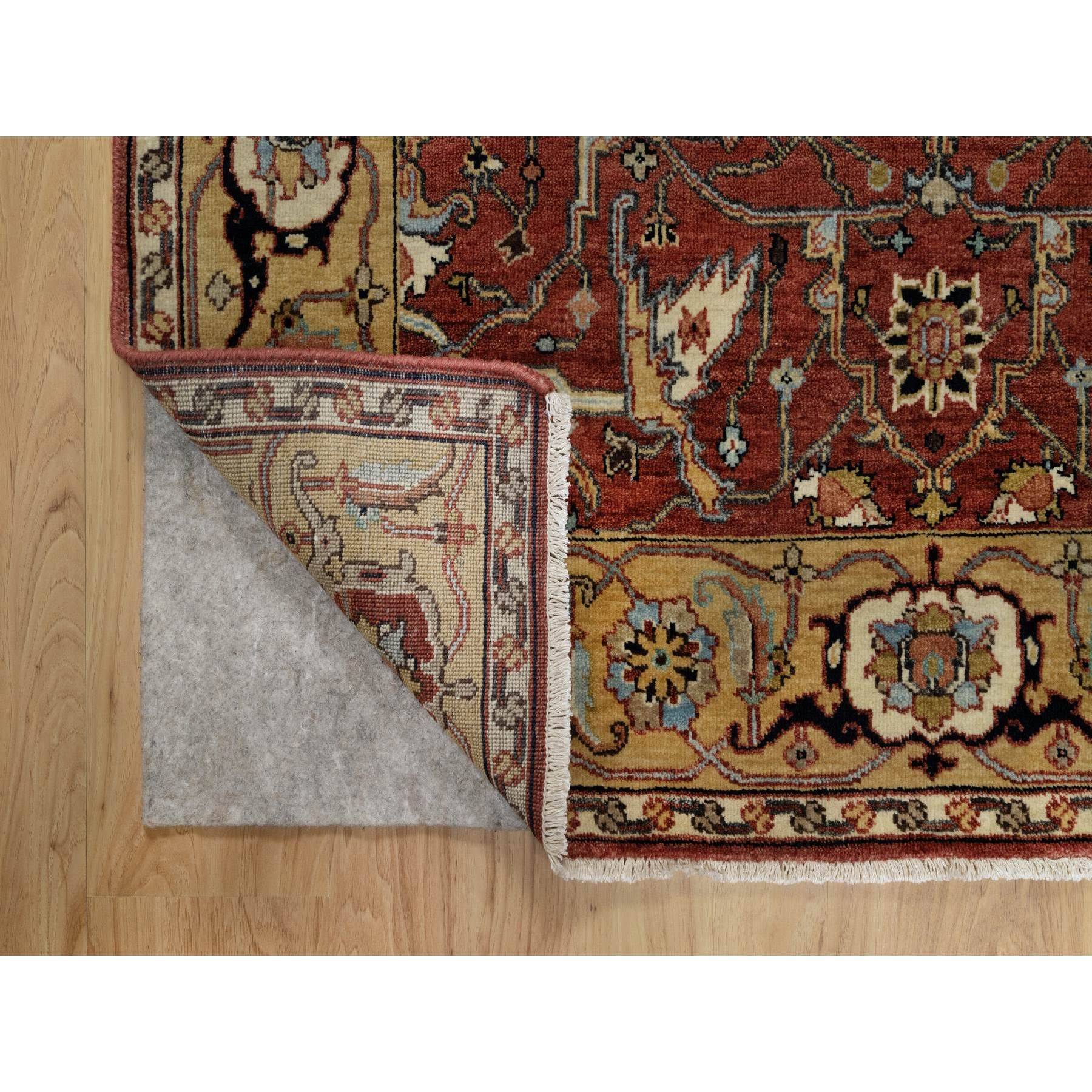 4'2"x6'2" Venetian Red, Antiqued Fine Heriz Re-Creation with All Over Design, Hand Knotted, Soft Pile, Densely Woven, Pure Wool, Oriental Rug Sh91080