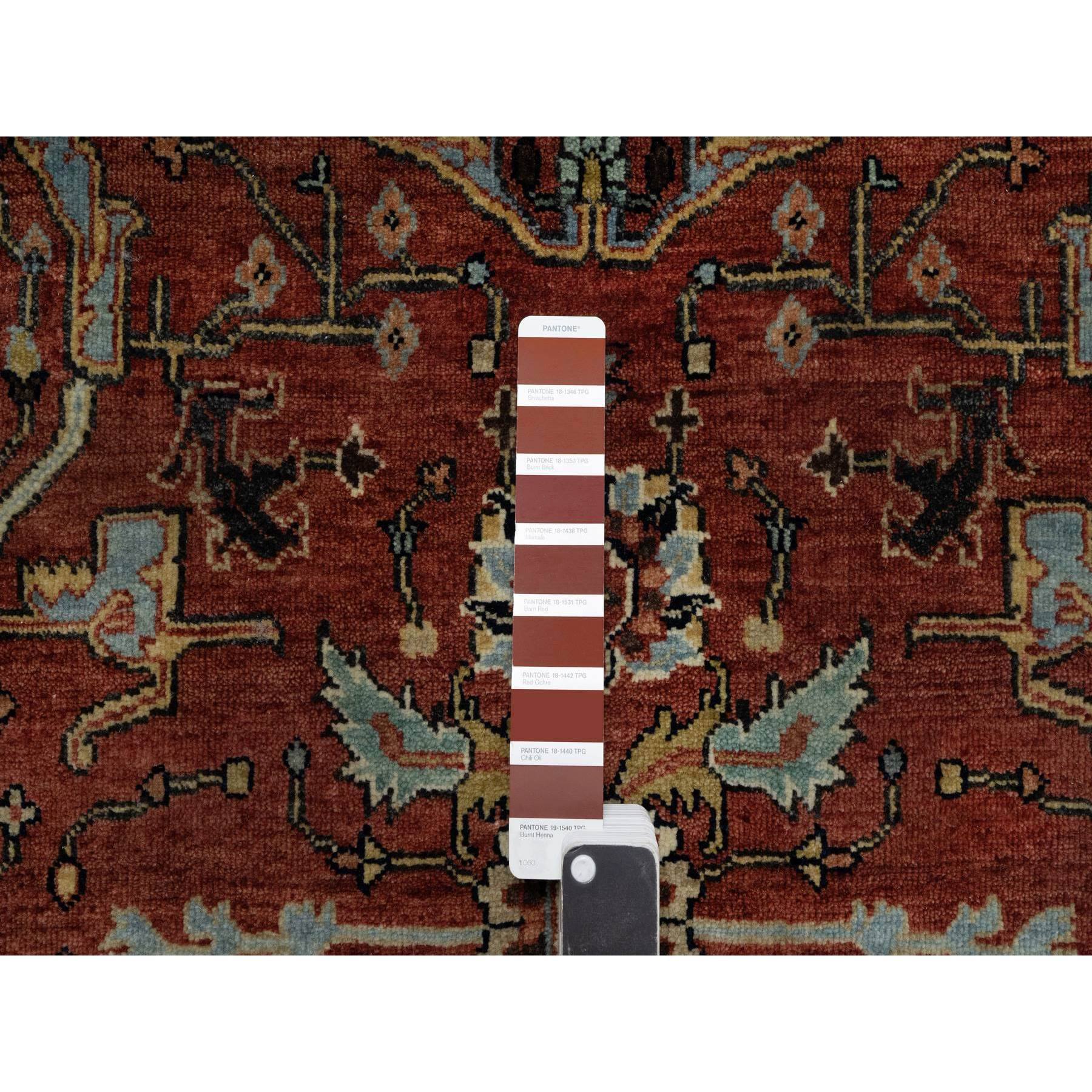 4'2"x6'2" Venetian Red, Antiqued Fine Heriz Re-Creation with All Over Design, Hand Knotted, Soft Pile, Densely Woven, Pure Wool, Oriental Rug Sh91080