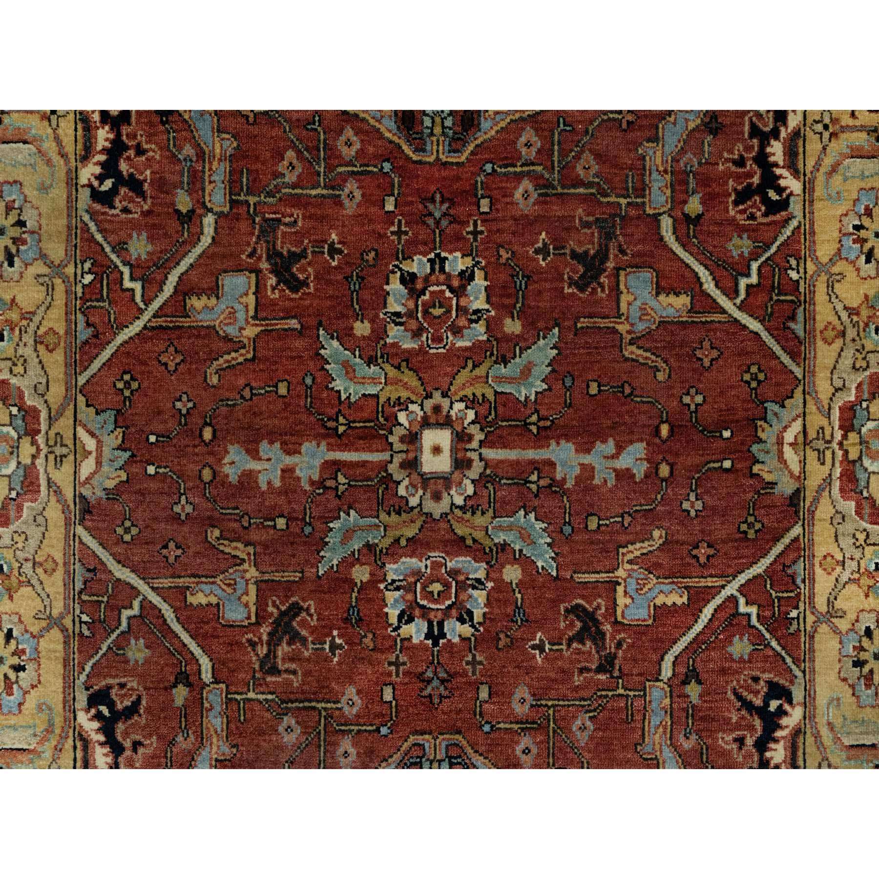 4'2"x6'2" Venetian Red, Antiqued Fine Heriz Re-Creation with All Over Design, Hand Knotted, Soft Pile, Densely Woven, Pure Wool, Oriental Rug Sh91080