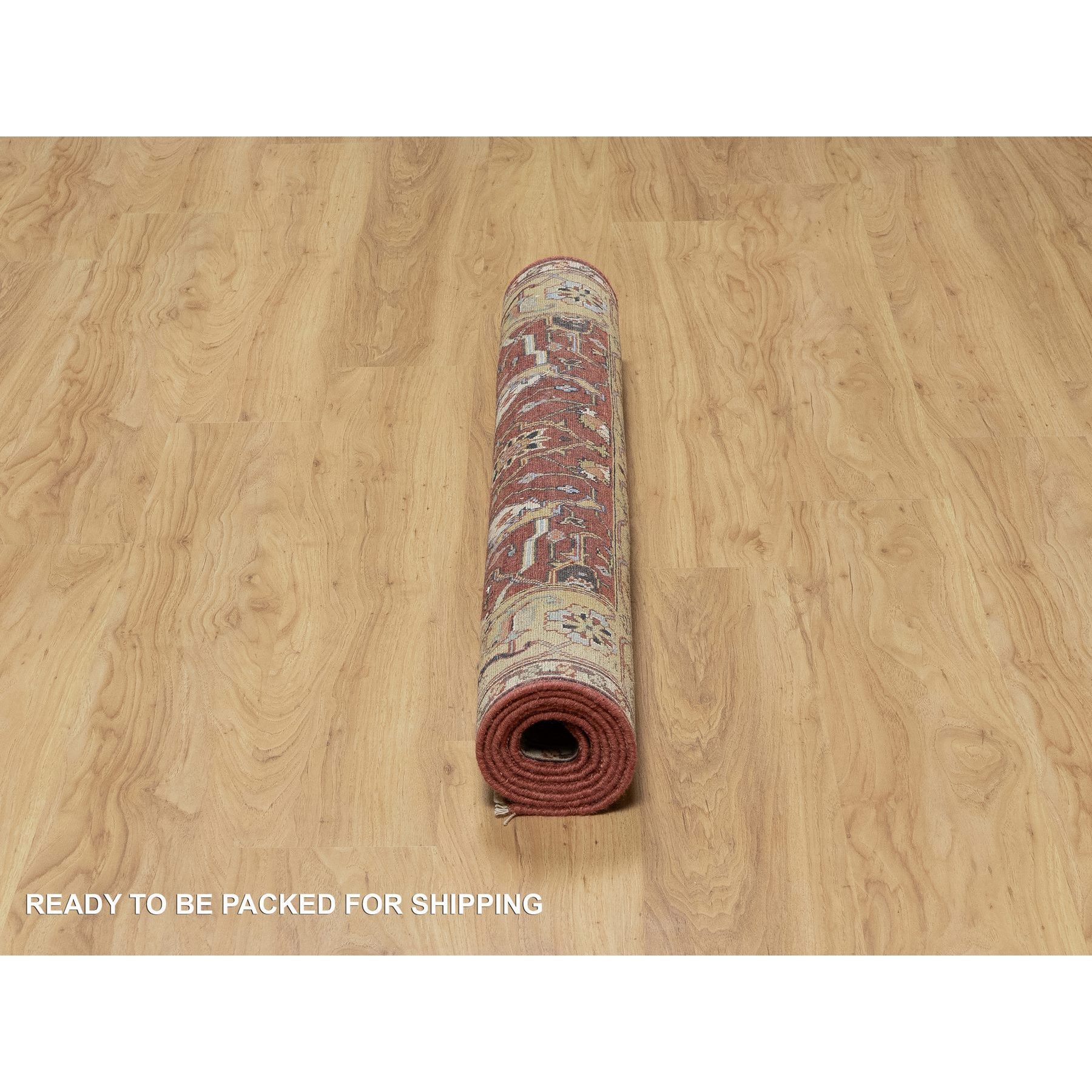 4'2"x6'2" Venetian Red, Antiqued Fine Heriz Re-Creation with All Over Design, Hand Knotted, Soft Pile, Densely Woven, Pure Wool, Oriental Rug Sh91080