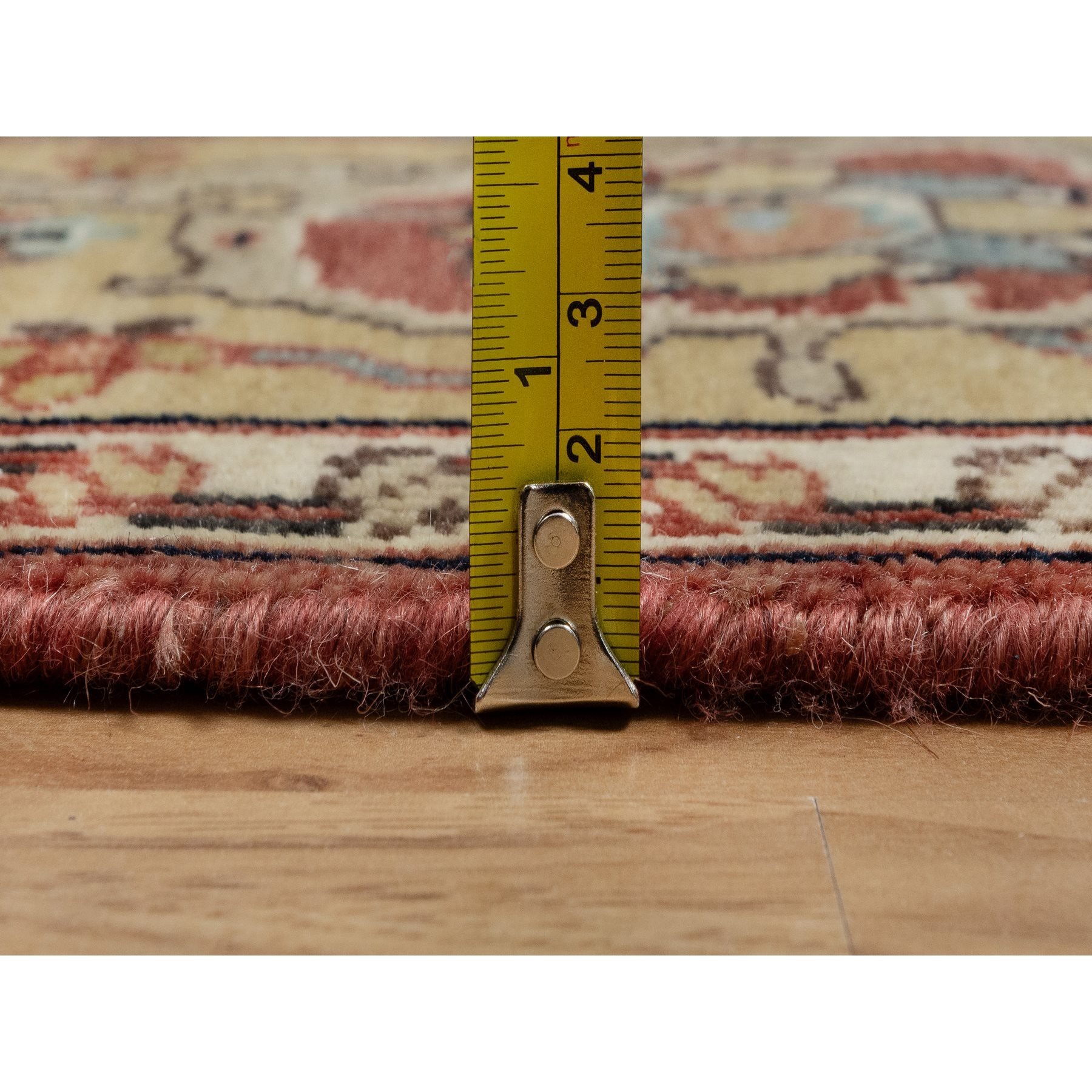 4'2"x6'2" Venetian Red, Antiqued Fine Heriz Re-Creation with All Over Design, Hand Knotted, Soft Pile, Densely Woven, Pure Wool, Oriental Rug Sh91080