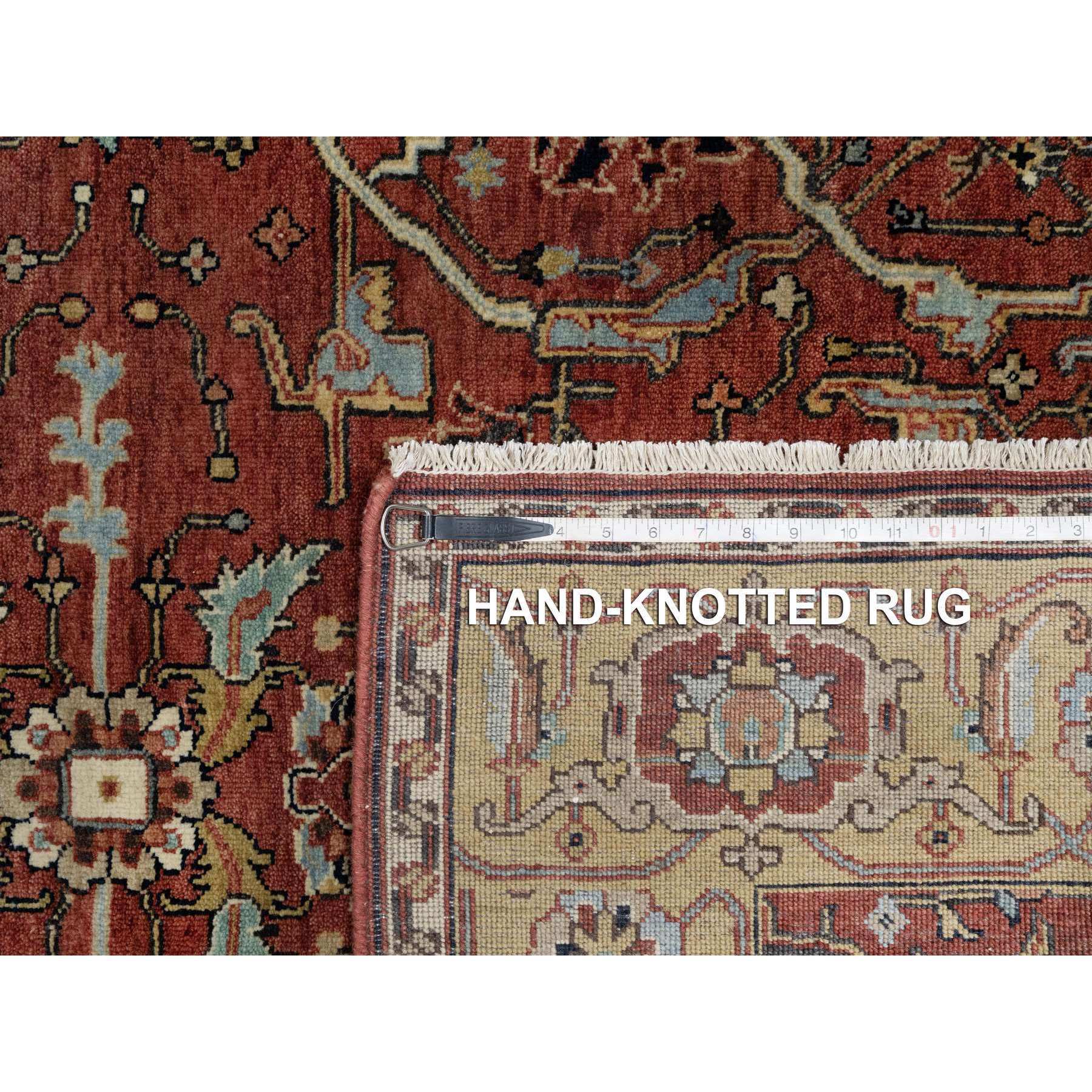 4'2"x6'2" Venetian Red, Antiqued Fine Heriz Re-Creation with All Over Design, Hand Knotted, Soft Pile, Densely Woven, Pure Wool, Oriental Rug Sh91080