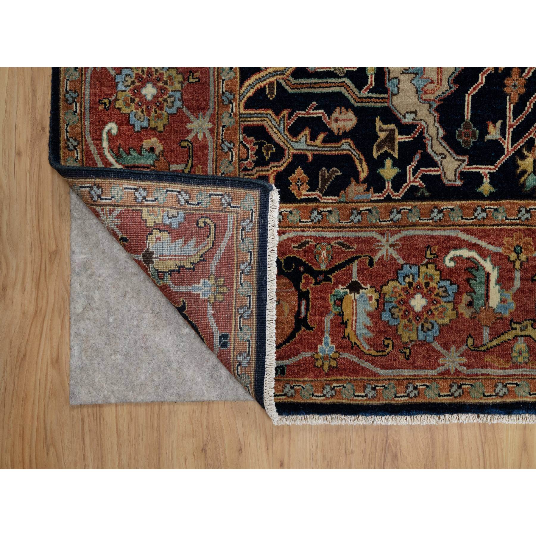 6'2"x9'2" Polo Blue, All Over Vines Design, Lush and Plush, Organic Wool, Densely Woven, Antiqued Fine Heriz, Re-Creation, Hand Knotted Oriental Rug Sh91086