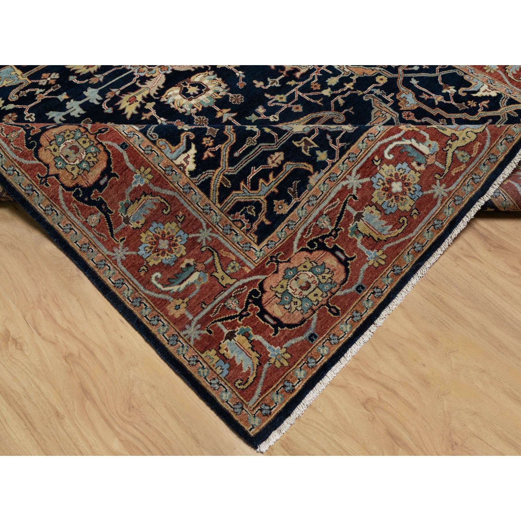 6'2"x9'2" Polo Blue, All Over Vines Design, Lush and Plush, Organic Wool, Densely Woven, Antiqued Fine Heriz, Re-Creation, Hand Knotted Oriental Rug Sh91086