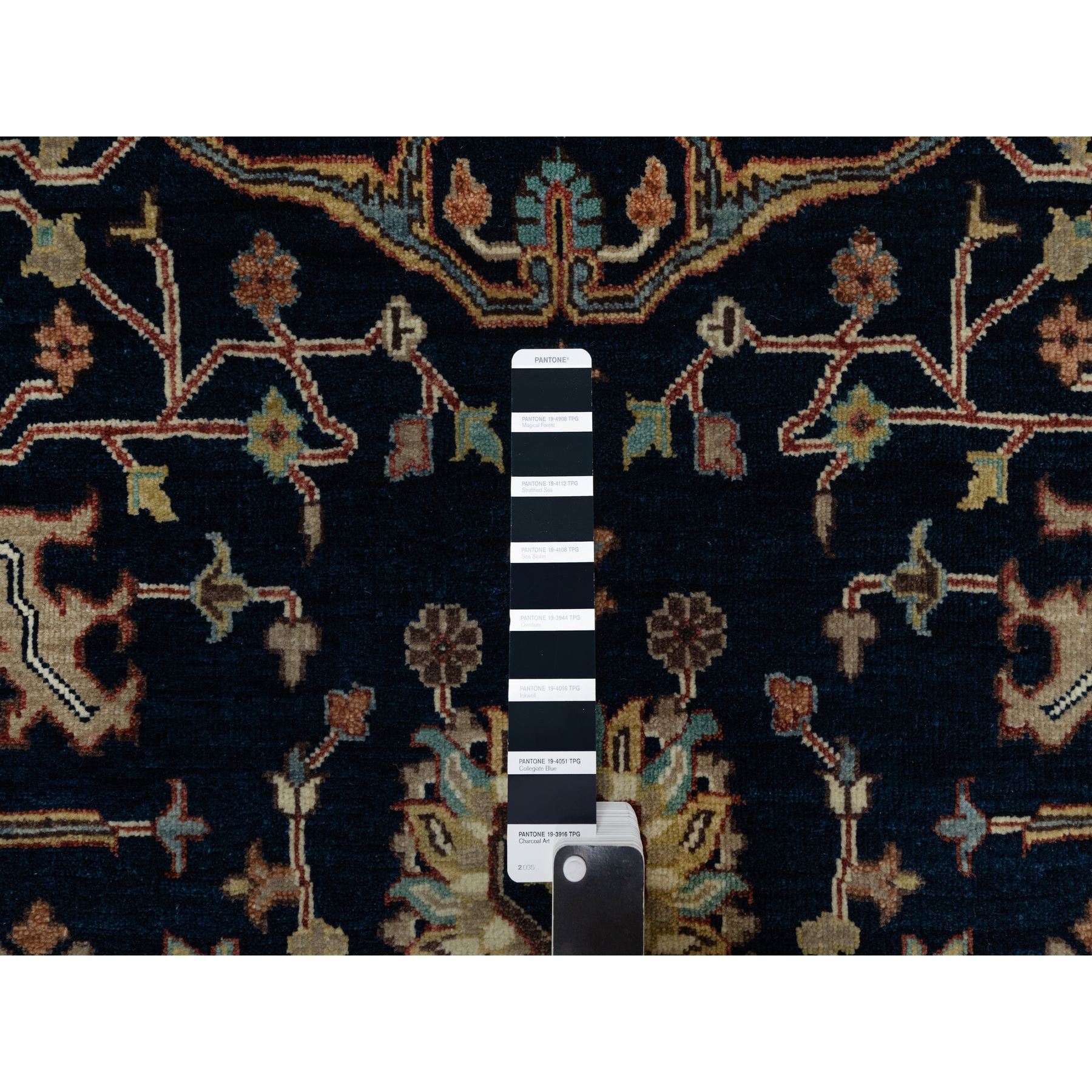 6'2"x9'2" Polo Blue, All Over Vines Design, Lush and Plush, Organic Wool, Densely Woven, Antiqued Fine Heriz, Re-Creation, Hand Knotted Oriental Rug Sh91086
