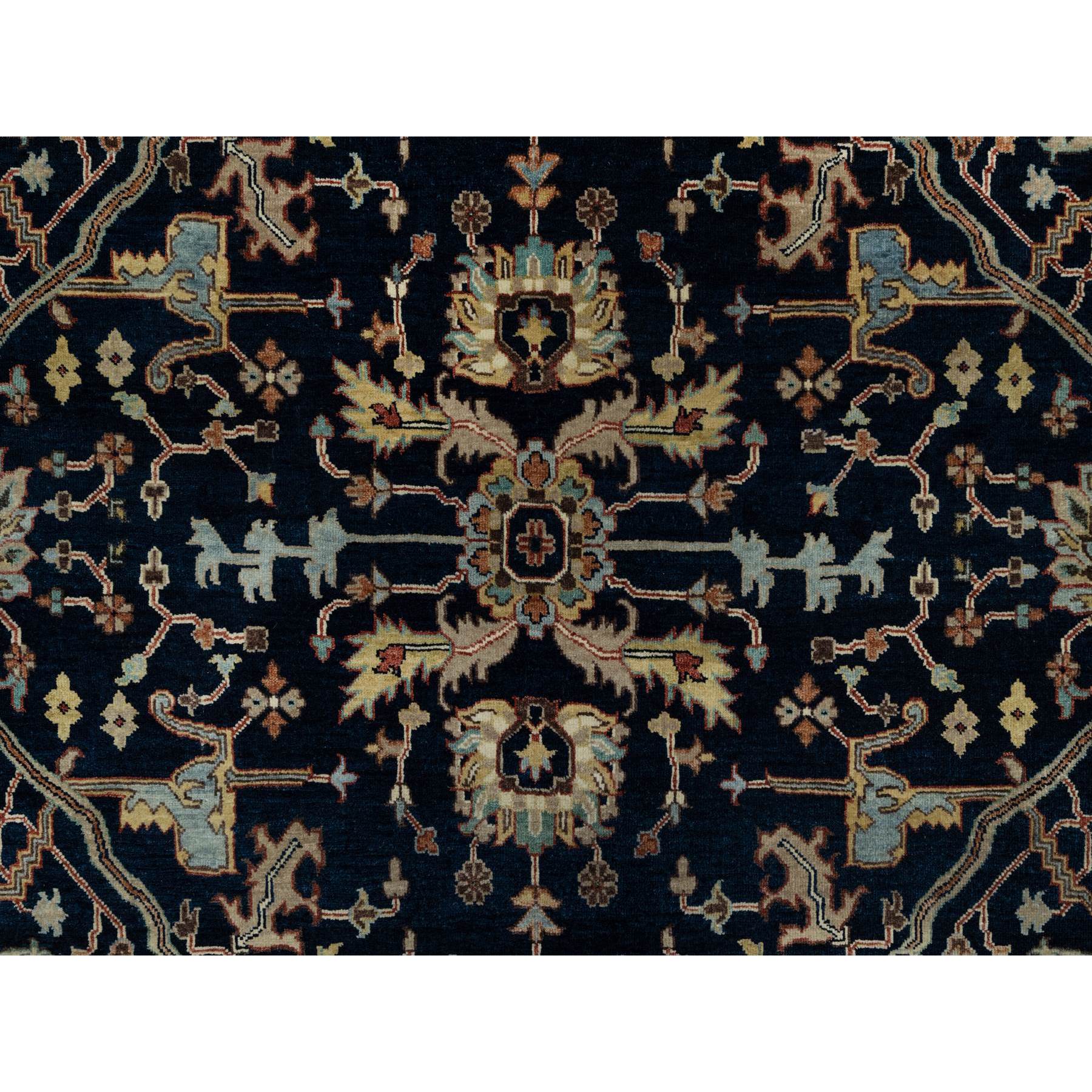 6'2"x9'2" Polo Blue, All Over Vines Design, Lush and Plush, Organic Wool, Densely Woven, Antiqued Fine Heriz, Re-Creation, Hand Knotted Oriental Rug Sh91086