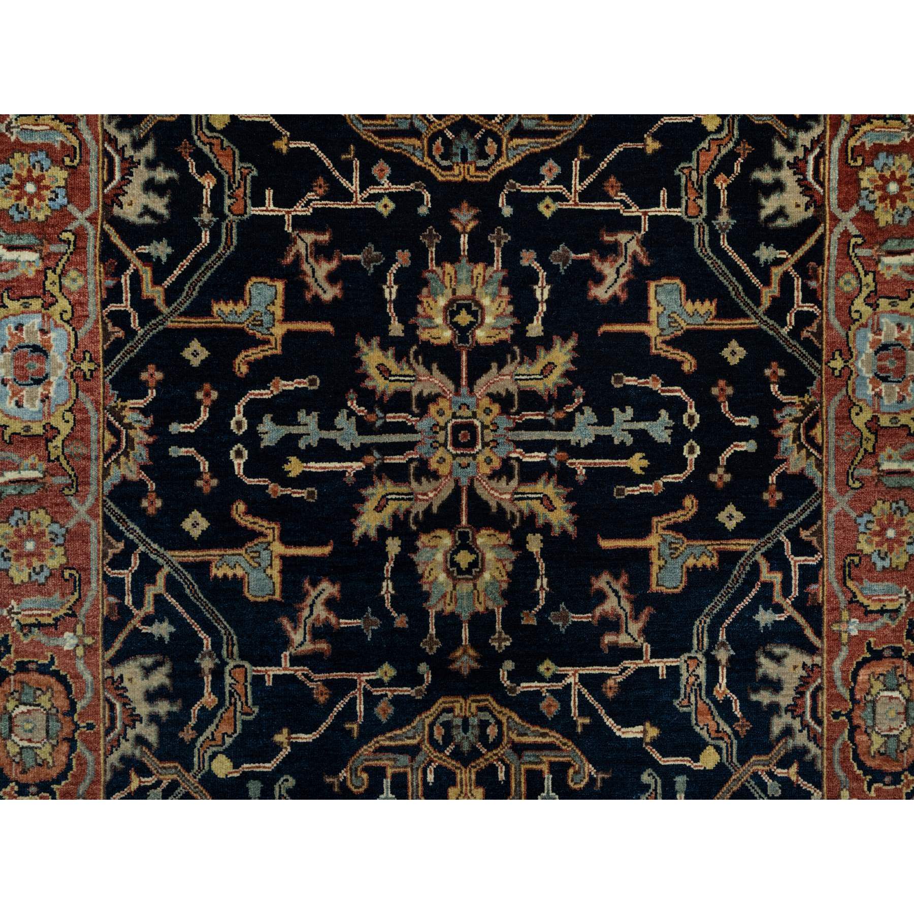 4'2"x10'2" Oxford Blue, Antiqued Fine Heriz Re-Creation With All Over Vines Design, Hand Knotted, Denser Weave, Vegetable Dyes, Natural Wool, Runner, Oriental Rug Sh91088