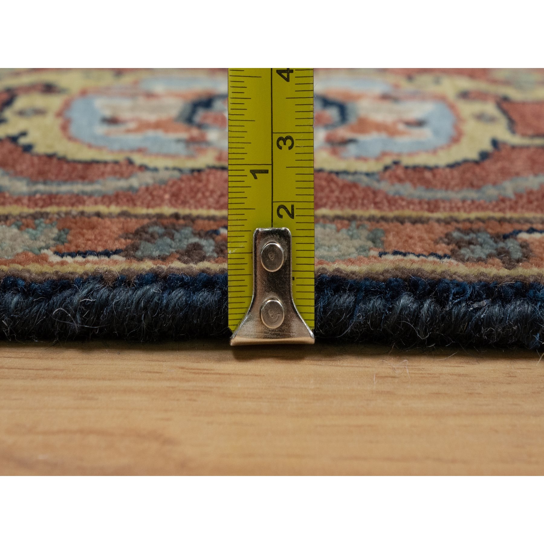 4'2"x10'2" Oxford Blue, Antiqued Fine Heriz Re-Creation With All Over Vines Design, Hand Knotted, Denser Weave, Vegetable Dyes, Natural Wool, Runner, Oriental Rug Sh91088