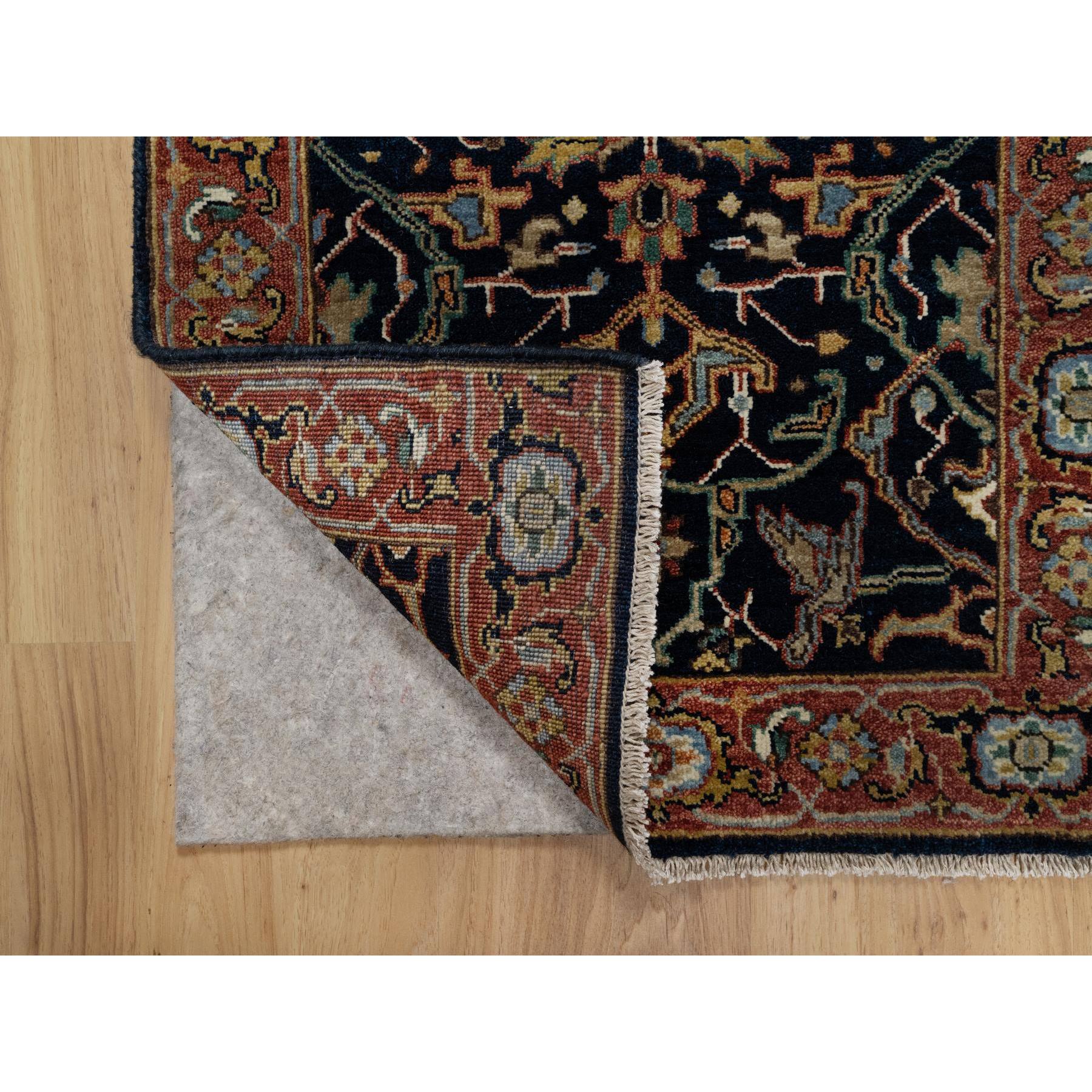 2'x3'2" Caviar Blue, Natural Dyes, All Wool, Antiqued Fine Heriz Re-Creation, Hand Knotted, All Over Vines Design, Denser Weave, Mat, Oriental Rug Sh91094