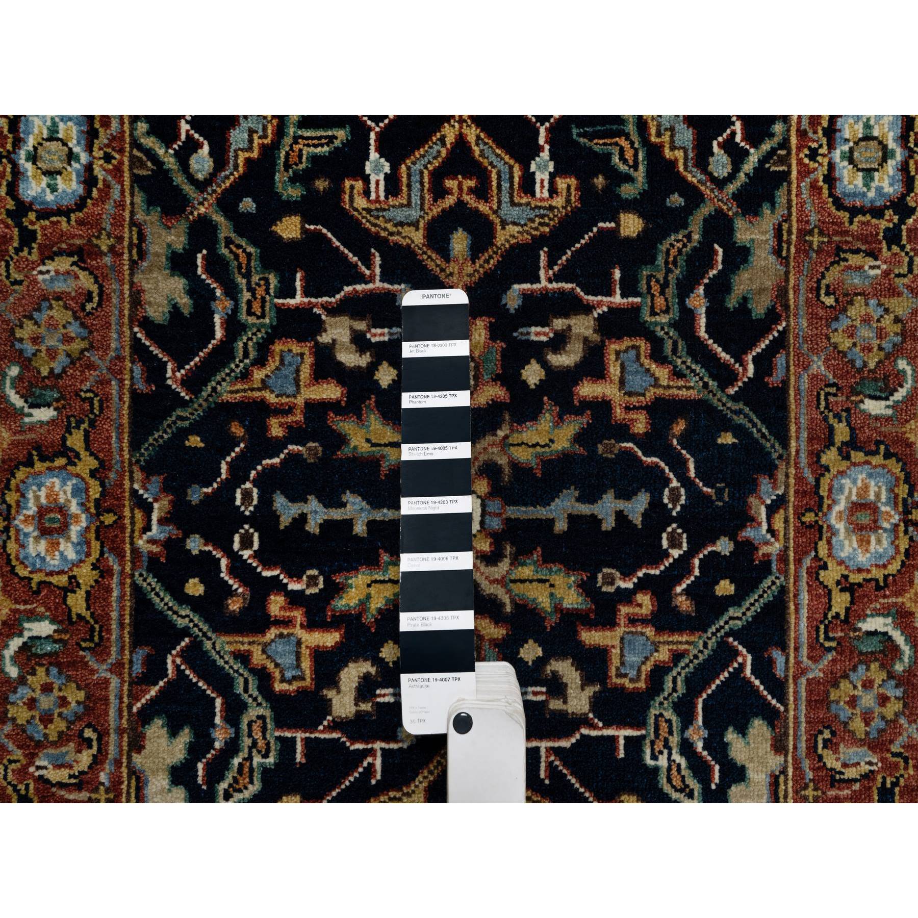 2'x3'2" Caviar Blue, Natural Dyes, All Wool, Antiqued Fine Heriz Re-Creation, Hand Knotted, All Over Vines Design, Denser Weave, Mat, Oriental Rug Sh91094