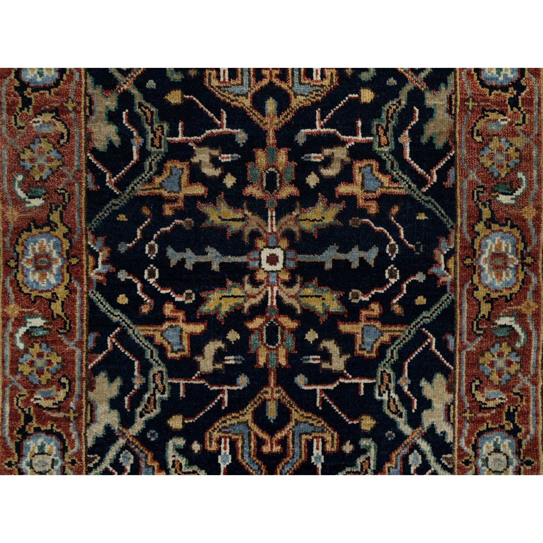 2'x3'2" Caviar Blue, Natural Dyes, All Wool, Antiqued Fine Heriz Re-Creation, Hand Knotted, All Over Vines Design, Denser Weave, Mat, Oriental Rug Sh91094