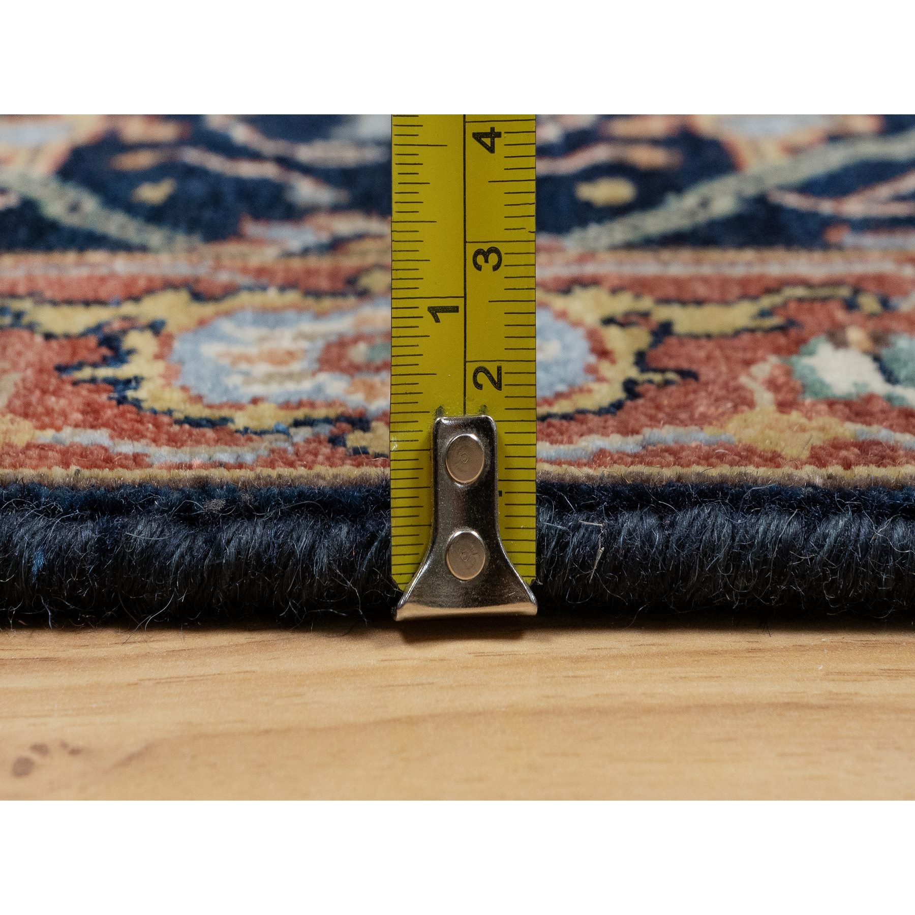 2'x3'2" Caviar Blue, Natural Dyes, All Wool, Antiqued Fine Heriz Re-Creation, Hand Knotted, All Over Vines Design, Denser Weave, Mat, Oriental Rug Sh91094