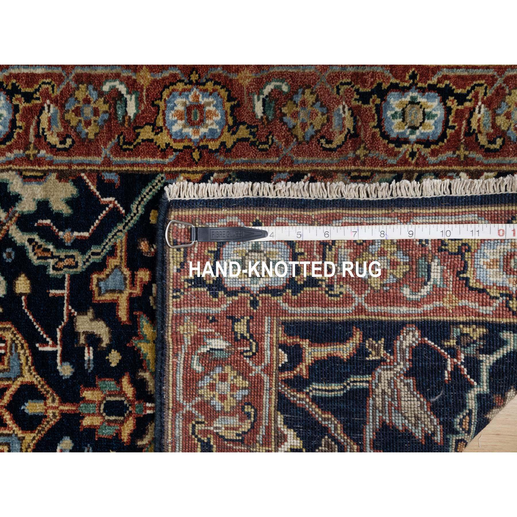 2'x3'2" Caviar Blue, Natural Dyes, All Wool, Antiqued Fine Heriz Re-Creation, Hand Knotted, All Over Vines Design, Denser Weave, Mat, Oriental Rug Sh91094