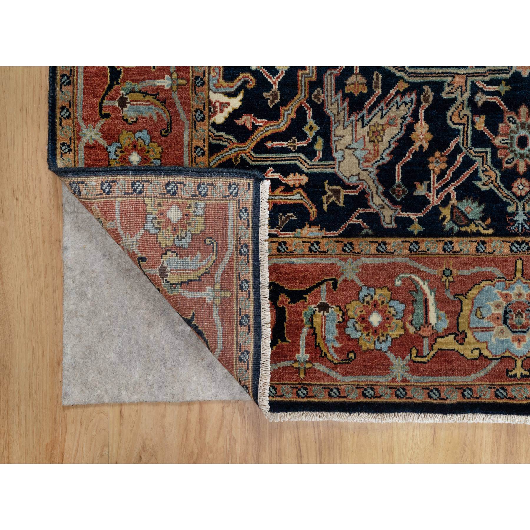 5'x7'2" Caviar Blue, Natural Dyes, All Wool, Antiqued Fine Heriz Re-Creation, Hand Knotted, All Over Vines Design, Denser Weave, Oriental Rug Sh91099