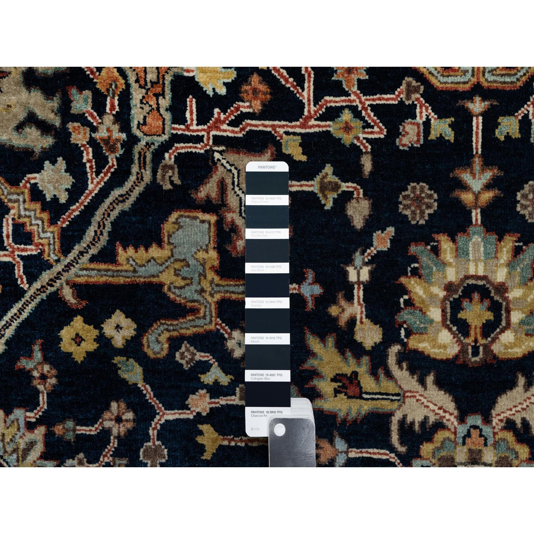 5'x7'2" Caviar Blue, Natural Dyes, All Wool, Antiqued Fine Heriz Re-Creation, Hand Knotted, All Over Vines Design, Denser Weave, Oriental Rug Sh91099