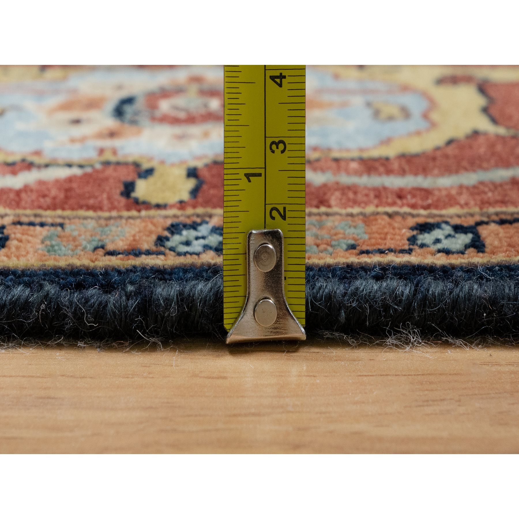 5'x7'2" Caviar Blue, Natural Dyes, All Wool, Antiqued Fine Heriz Re-Creation, Hand Knotted, All Over Vines Design, Denser Weave, Oriental Rug Sh91099