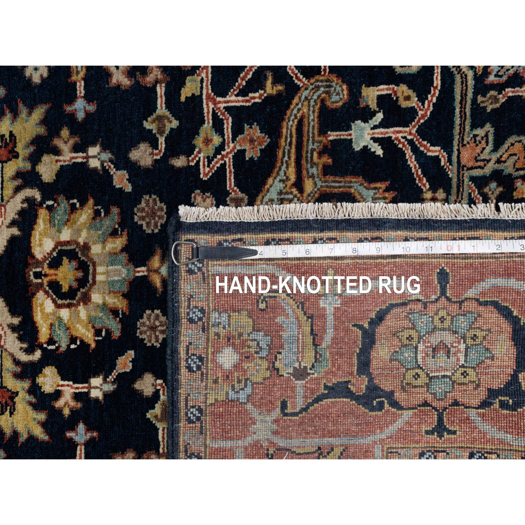 5'x7'2" Caviar Blue, Natural Dyes, All Wool, Antiqued Fine Heriz Re-Creation, Hand Knotted, All Over Vines Design, Denser Weave, Oriental Rug Sh91099