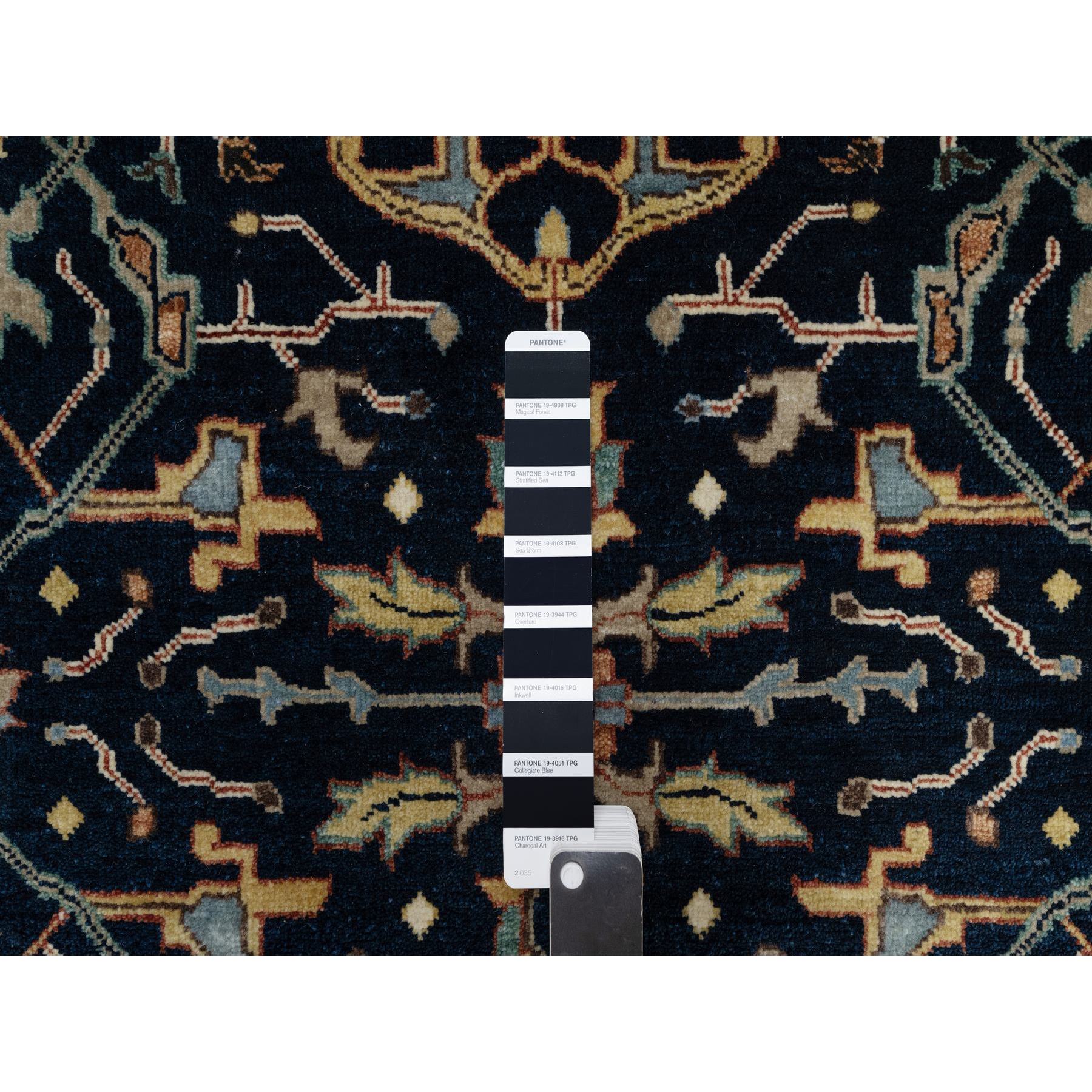 3'1"x5'2" Midnight Blue, All Over Vines Design, Lush and Plush, Organic Wool, Densely Woven, Antiqued Fine Heriz, Re-Creation, Hand Knotted Oriental Rug Sh91101