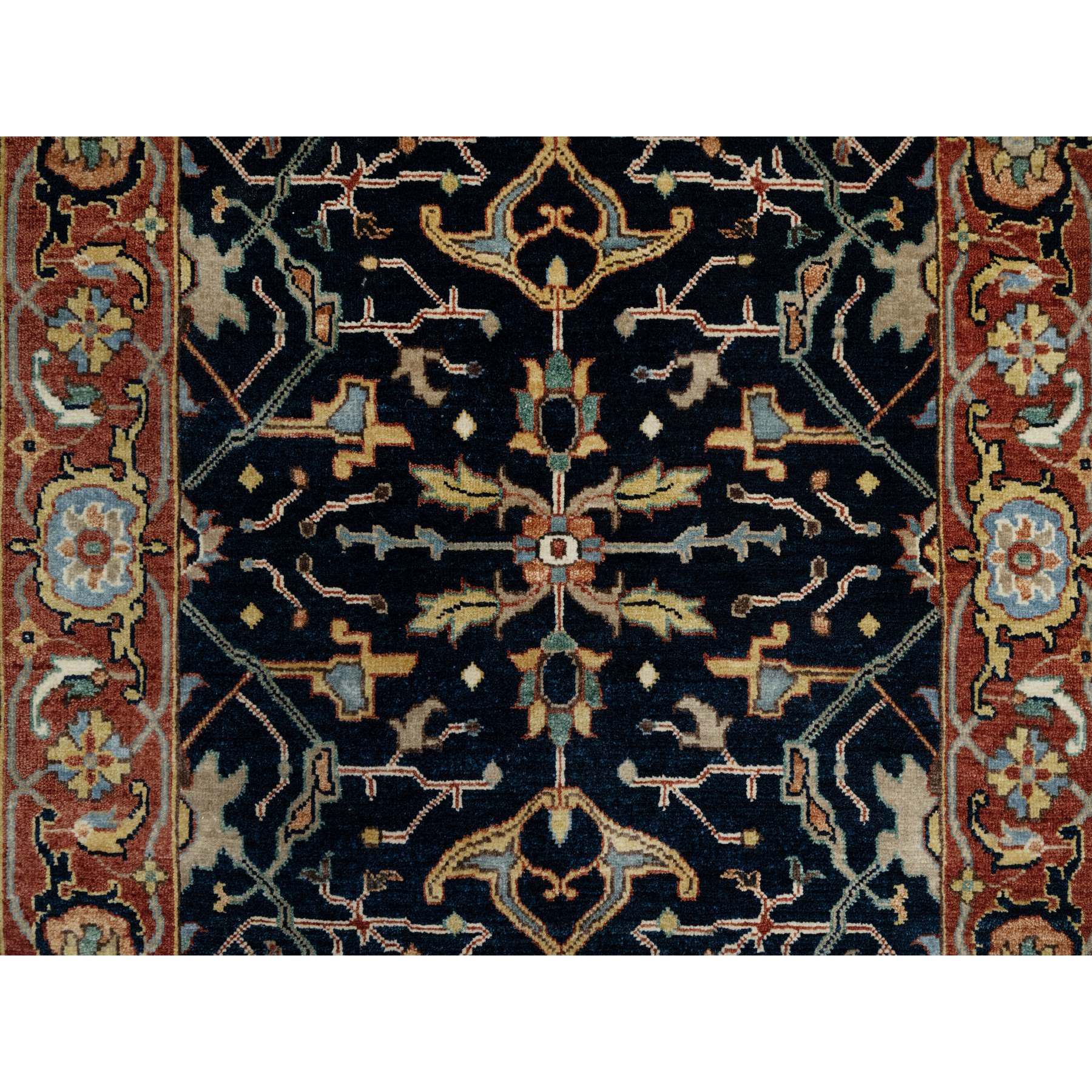 3'1"x5'2" Midnight Blue, All Over Vines Design, Lush and Plush, Organic Wool, Densely Woven, Antiqued Fine Heriz, Re-Creation, Hand Knotted Oriental Rug Sh91101
