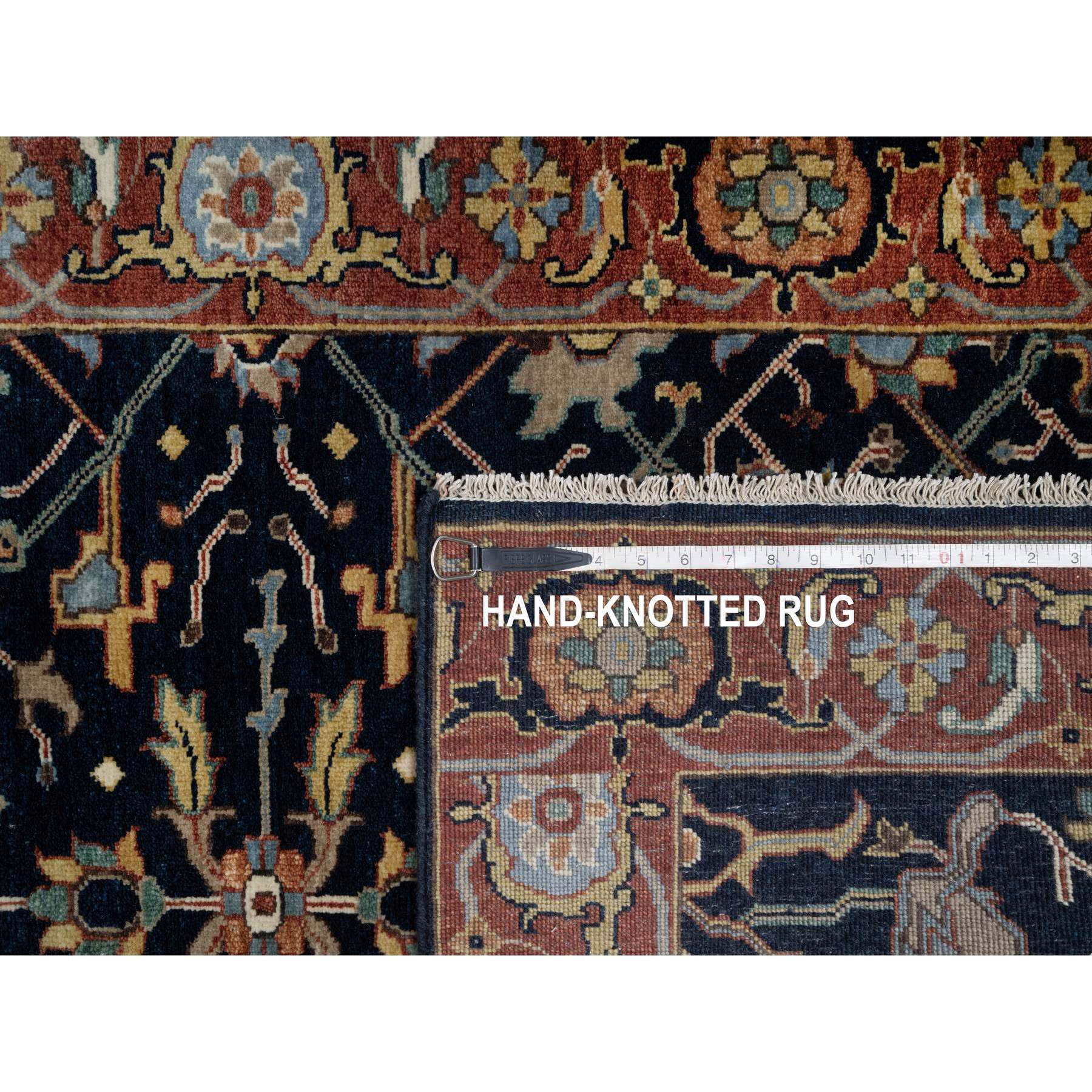 3'1"x5'2" Midnight Blue, All Over Vines Design, Lush and Plush, Organic Wool, Densely Woven, Antiqued Fine Heriz, Re-Creation, Hand Knotted Oriental Rug Sh91101