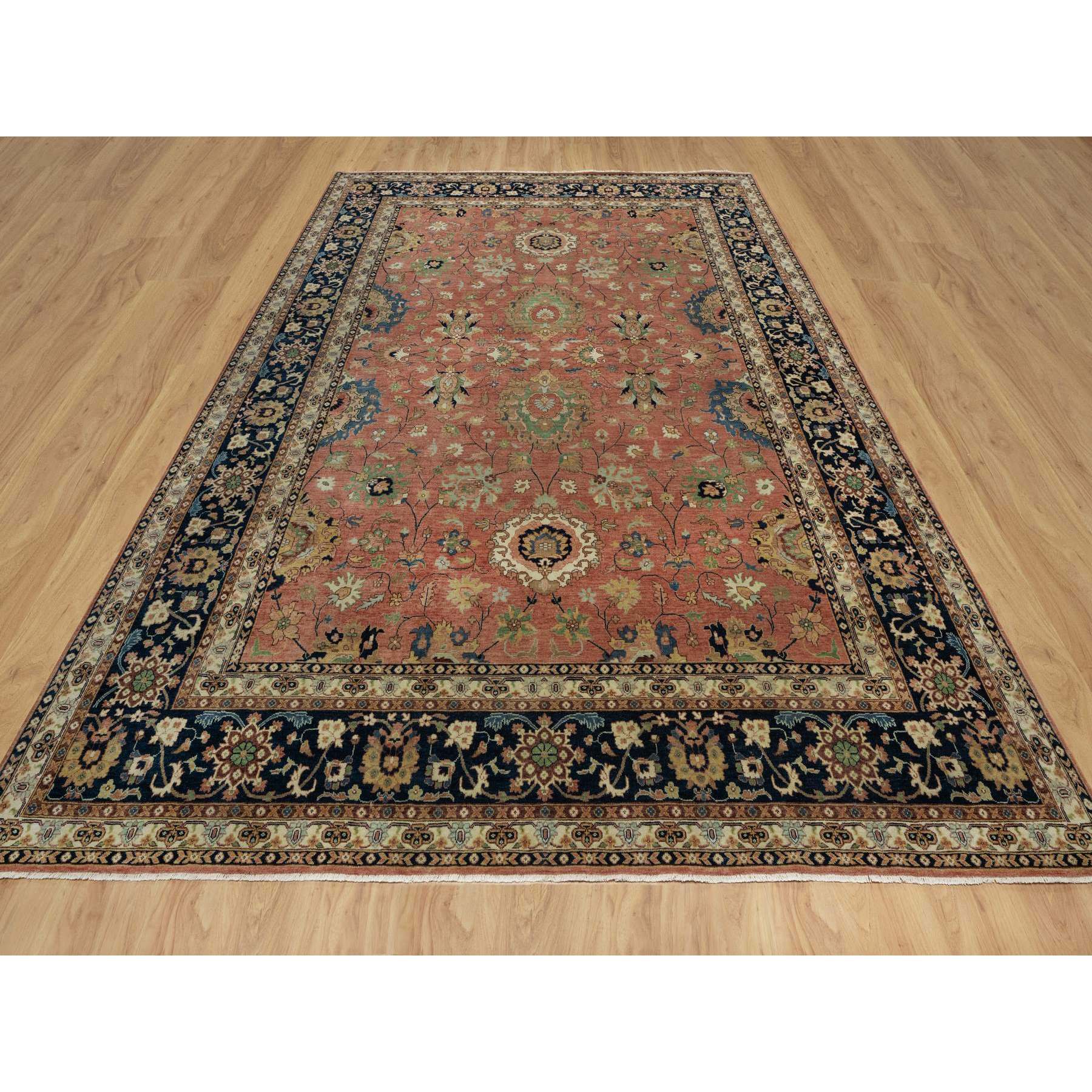 9'x12'2" Brick Red, Hand Knotted, Antiqued Fine Heriz Re-Creation with All Over Design, Denser Weave, Soft Pile, Pure Wool, Oriental Rug Sh91102
