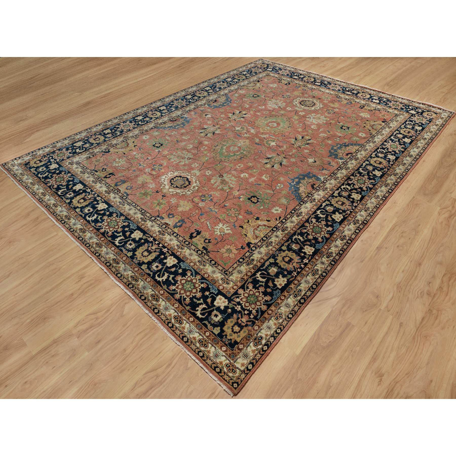 9'x12'2" Brick Red, Hand Knotted, Antiqued Fine Heriz Re-Creation with All Over Design, Denser Weave, Soft Pile, Pure Wool, Oriental Rug Sh91102