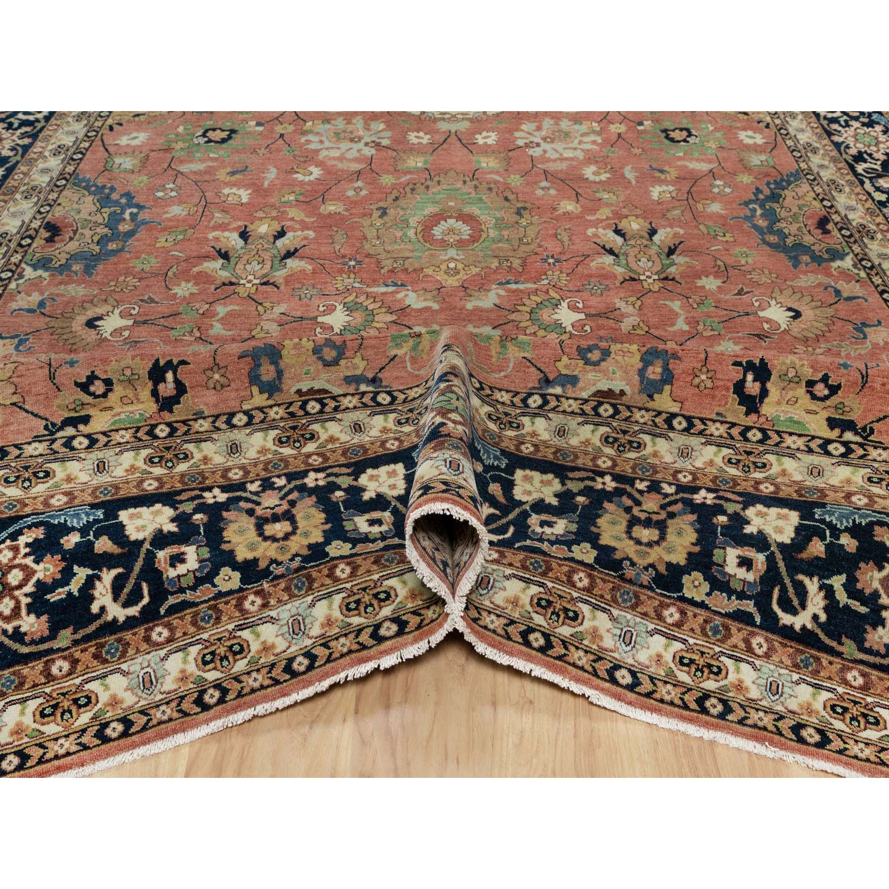 9'x12'2" Brick Red, Hand Knotted, Antiqued Fine Heriz Re-Creation with All Over Design, Denser Weave, Soft Pile, Pure Wool, Oriental Rug Sh91102