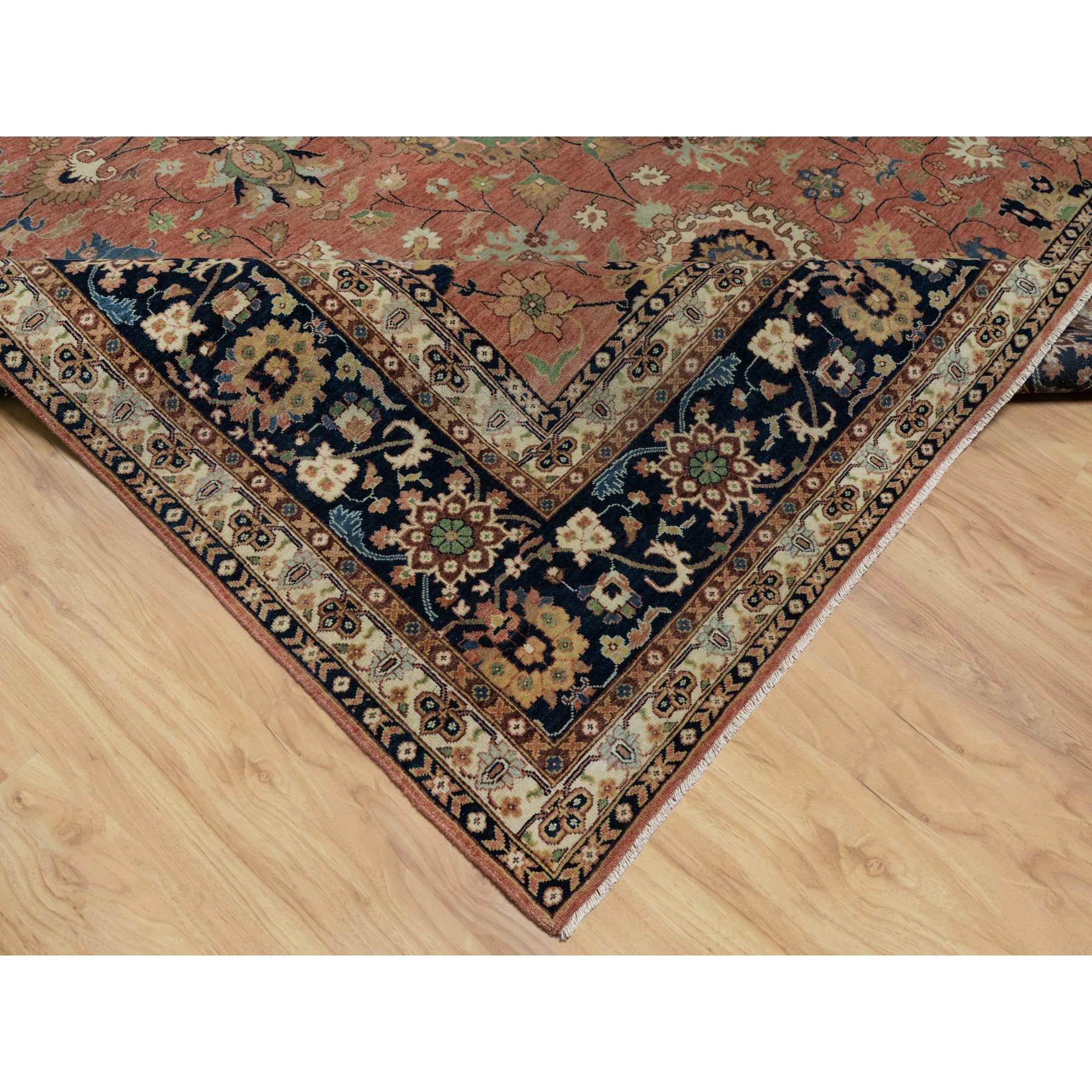 9'x12'2" Brick Red, Hand Knotted, Antiqued Fine Heriz Re-Creation with All Over Design, Denser Weave, Soft Pile, Pure Wool, Oriental Rug Sh91102