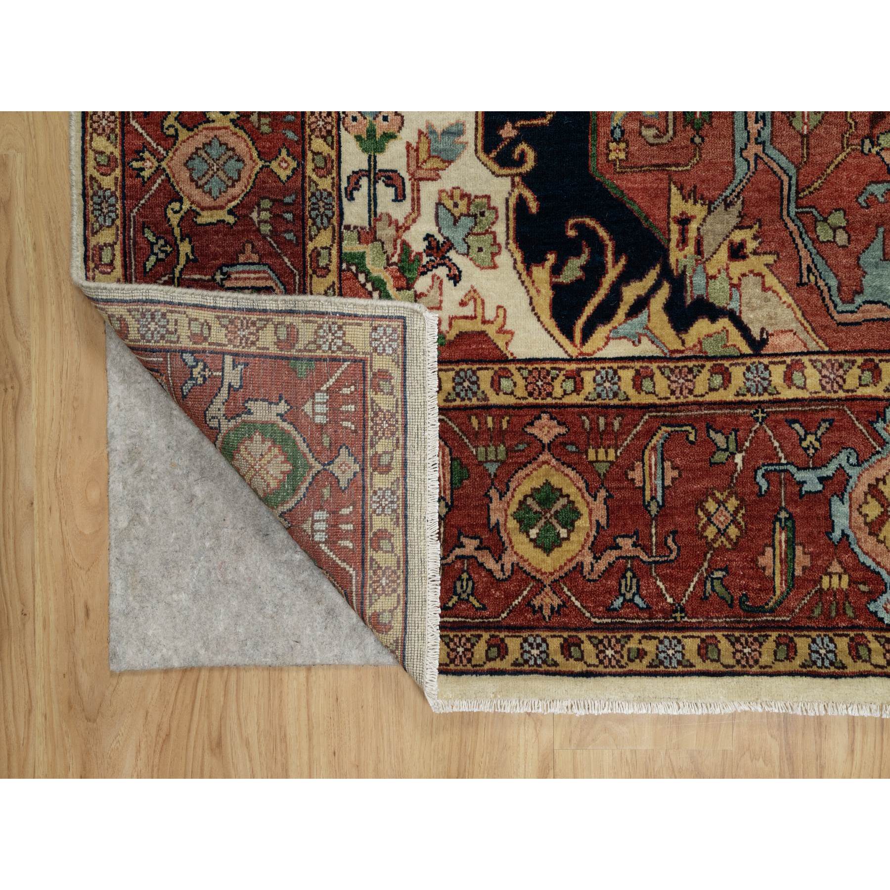 8'2"x10'2" Alabaster White with Red, Denser Weave, Antiqued Fine Heriz Re-Creation with Medallion Design, Hand Spun New Zealand Wool, Hand Knotted, Oriental Rug Sh91104