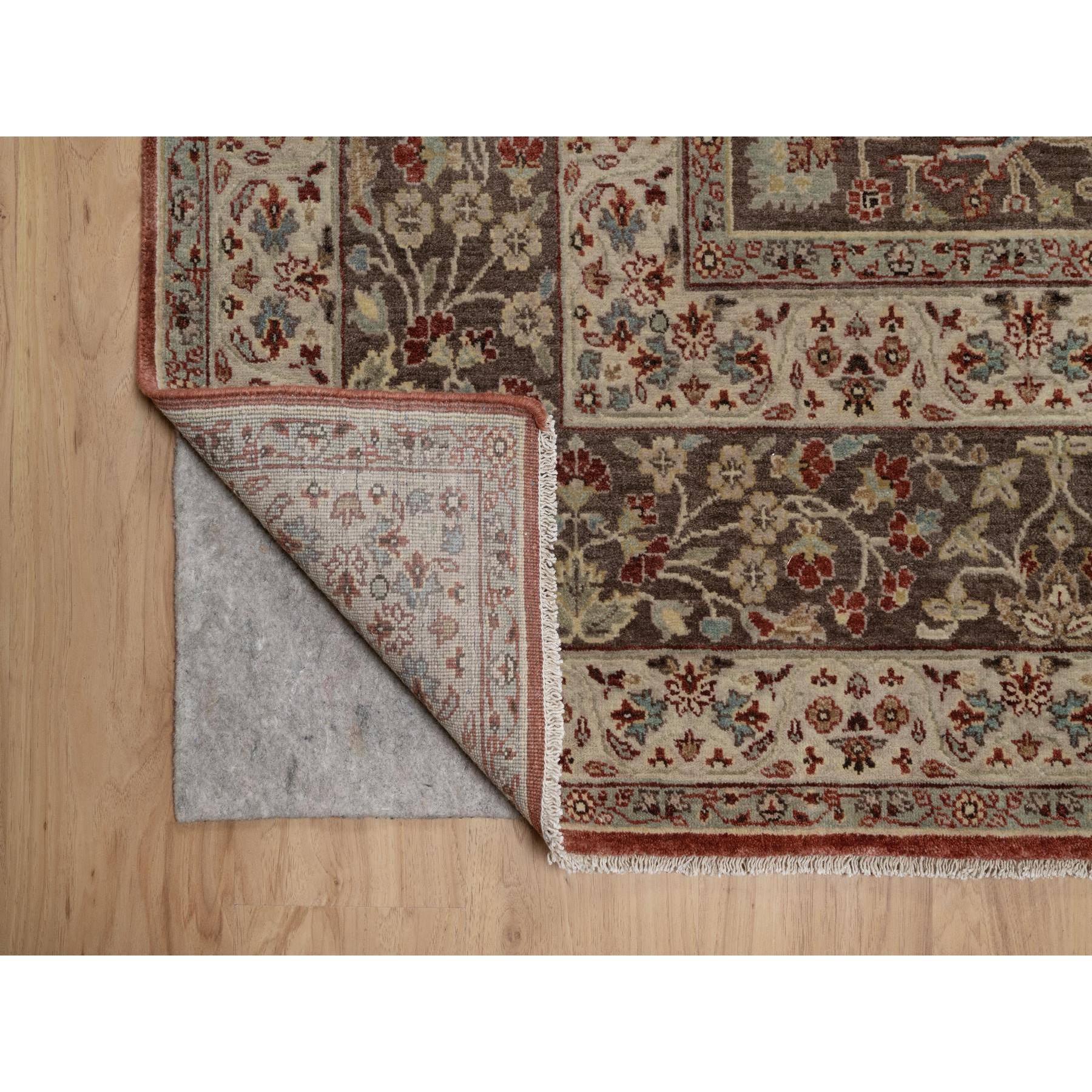 7'10"x10'1" Ruby Red with Coffee Brown, Hand Knotted, Antiqued Tabriz with Haji Jalili Design, 100% Wool, Vegetable Dyes, Soft Pile, Denser Weave, Oriental Rug Sh91105