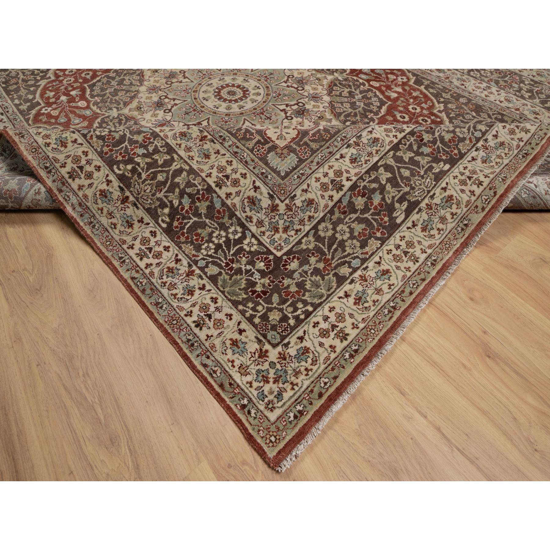 7'10"x10'1" Ruby Red with Coffee Brown, Hand Knotted, Antiqued Tabriz with Haji Jalili Design, 100% Wool, Vegetable Dyes, Soft Pile, Denser Weave, Oriental Rug Sh91105