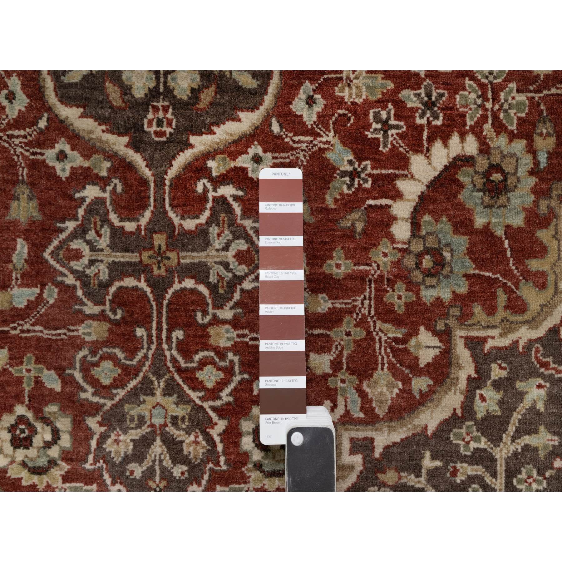 7'10"x10'1" Ruby Red with Coffee Brown, Hand Knotted, Antiqued Tabriz with Haji Jalili Design, 100% Wool, Vegetable Dyes, Soft Pile, Denser Weave, Oriental Rug Sh91105