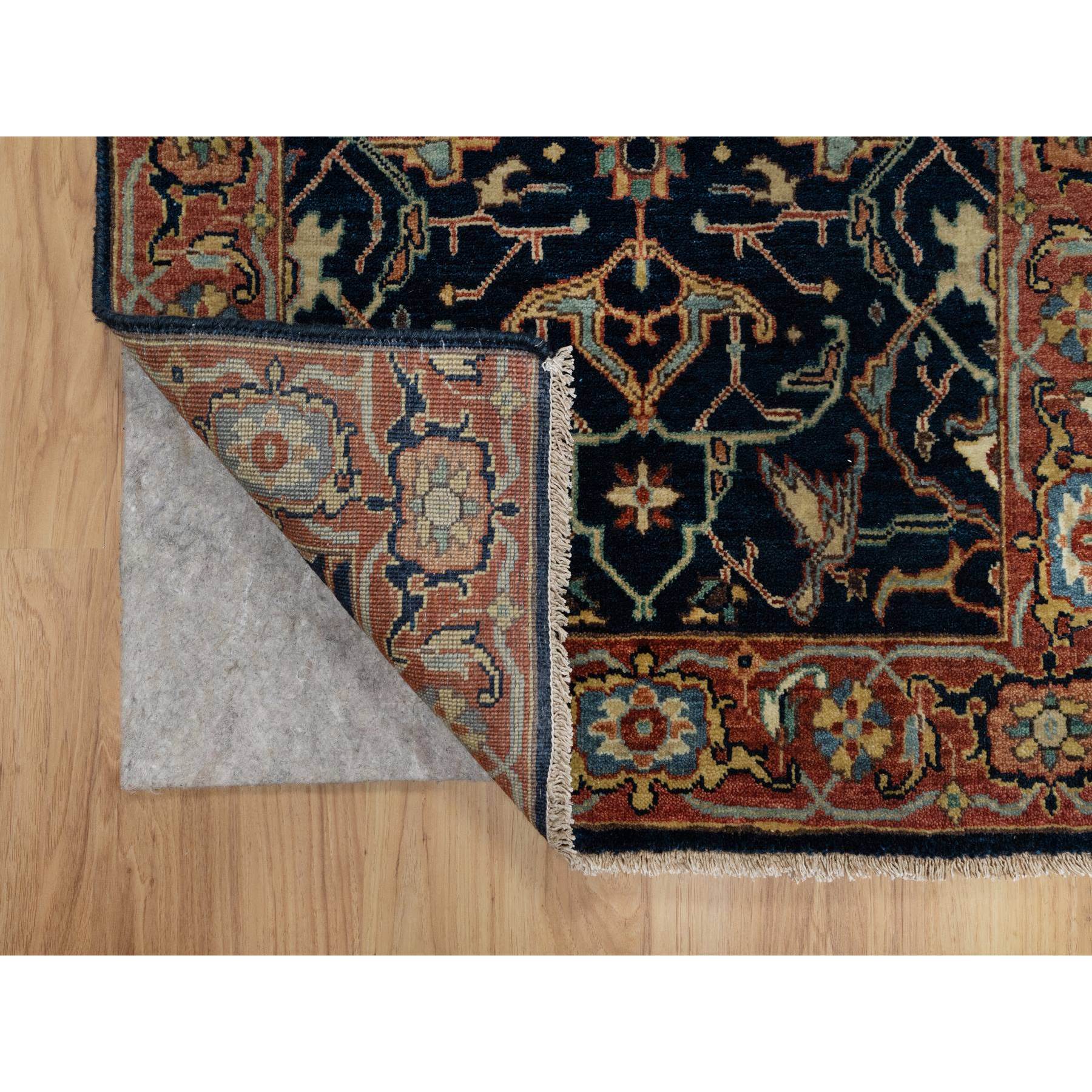 2'6"x8'1" Caviar Blue, Natural Dyes, All Wool, Antiqued Fine Heriz Re-Creation, Hand Knotted, All Over Vines Design, Denser Weave, Runner, Oriental Rug Sh91113