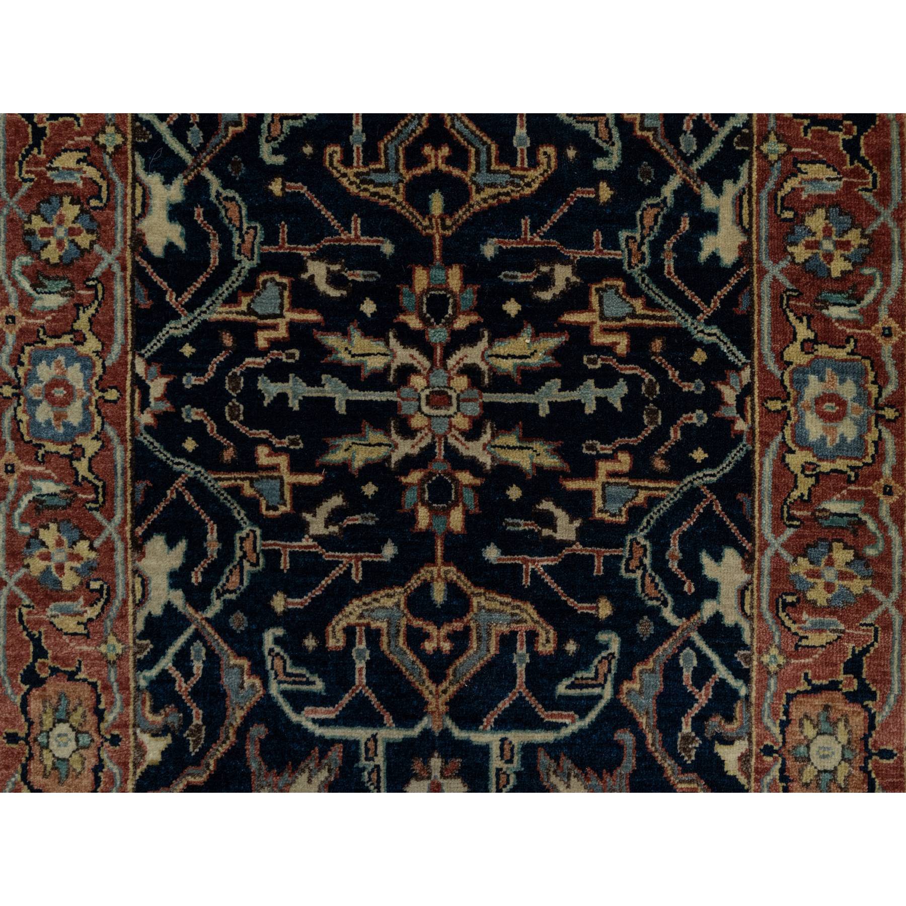 2'6"x8'1" Caviar Blue, Natural Dyes, All Wool, Antiqued Fine Heriz Re-Creation, Hand Knotted, All Over Vines Design, Denser Weave, Runner, Oriental Rug Sh91113
