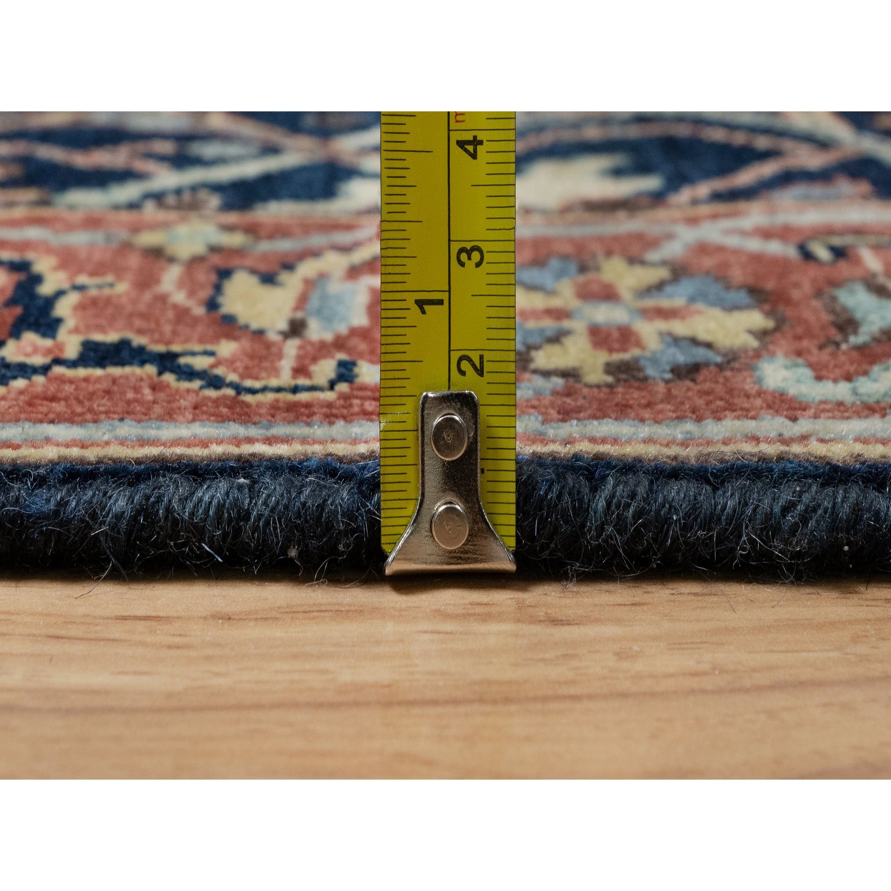 2'6"x8'1" Caviar Blue, Natural Dyes, All Wool, Antiqued Fine Heriz Re-Creation, Hand Knotted, All Over Vines Design, Denser Weave, Runner, Oriental Rug Sh91113