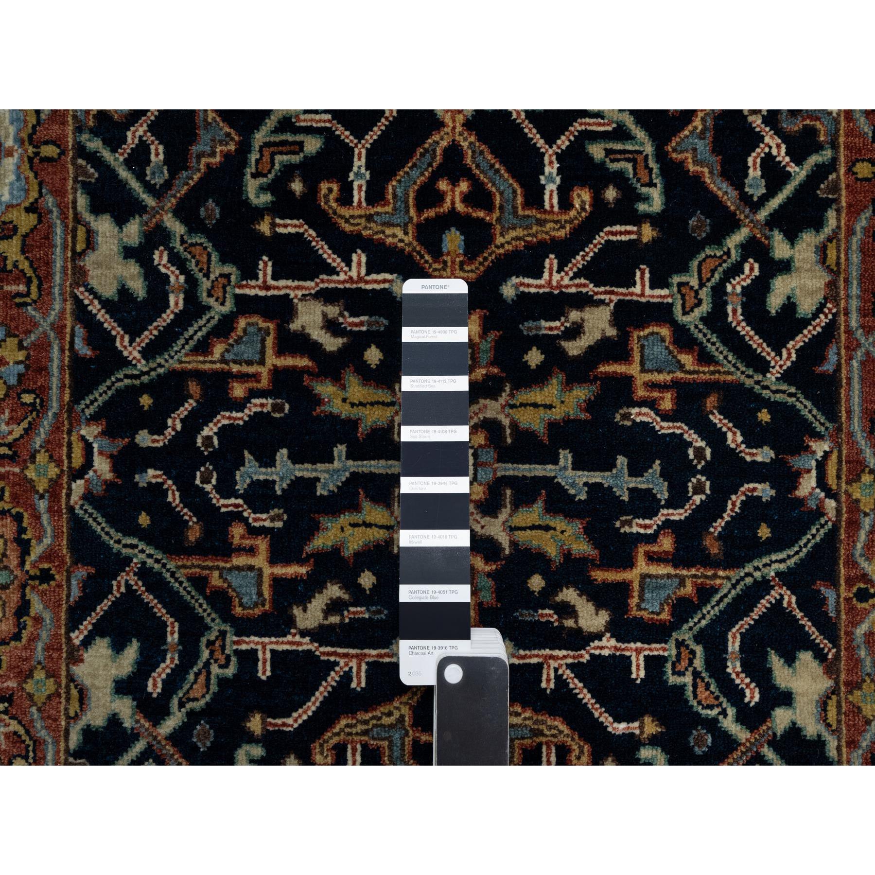 2'6"x14'1" Polo Blue, Denser Weave, Hand Knotted, Lush and Plush, Antiqued Fine Heriz Re-Creation, Soft and Velvety Wool, XL Runner, Oriental Rug Sh91115