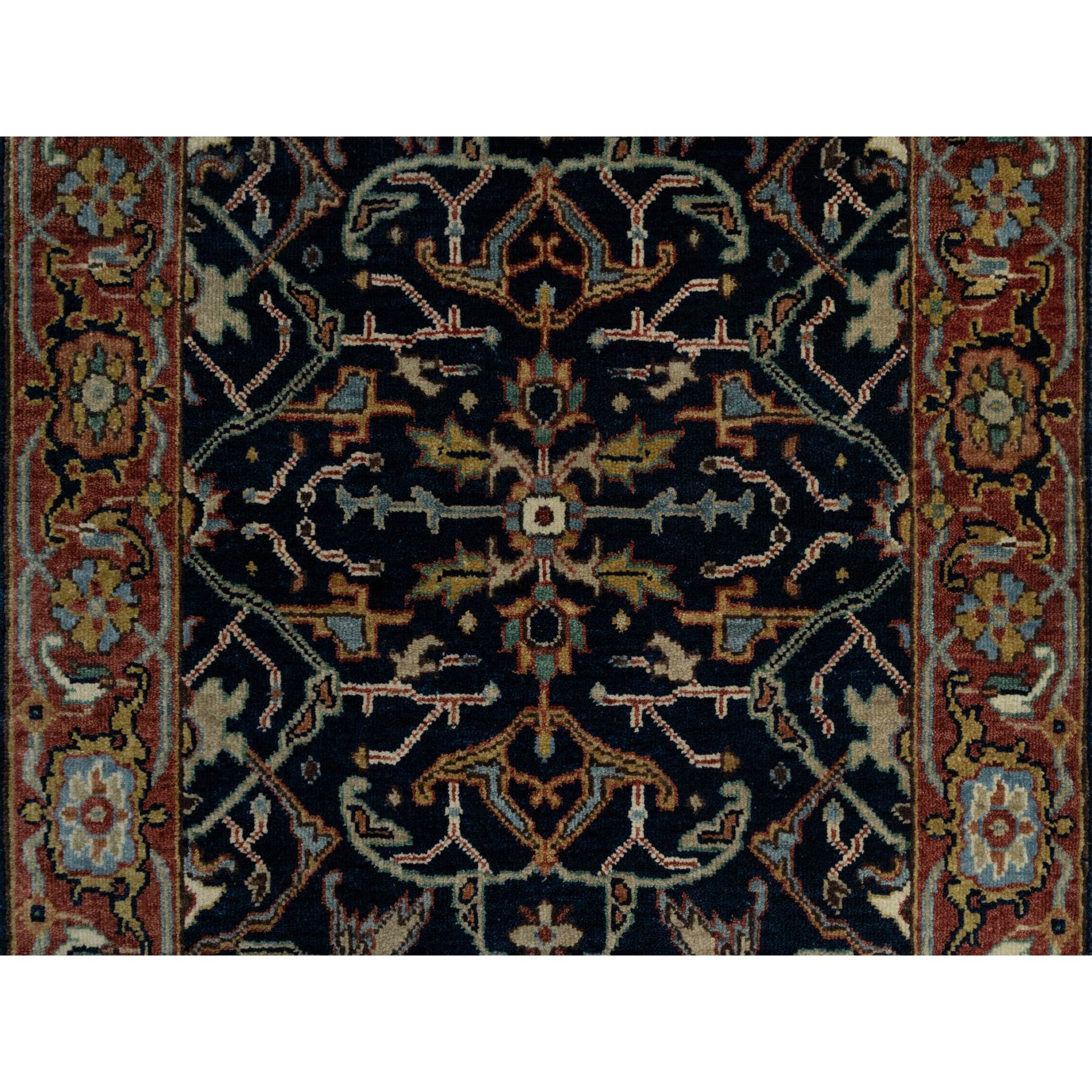 2'6"x14'1" Polo Blue, Denser Weave, Hand Knotted, Lush and Plush, Antiqued Fine Heriz Re-Creation, Soft and Velvety Wool, XL Runner, Oriental Rug Sh91115