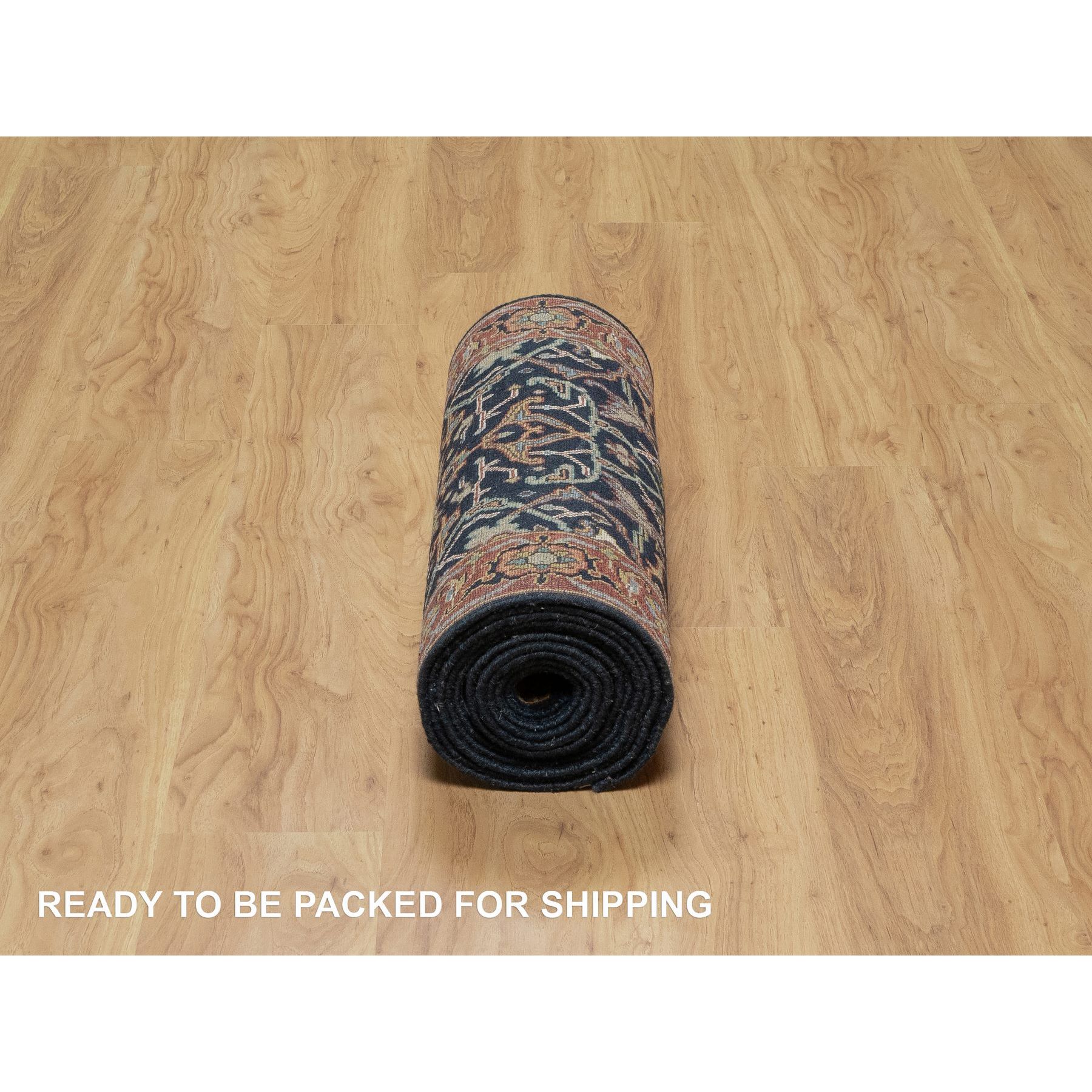 2'6"x14'1" Polo Blue, Denser Weave, Hand Knotted, Lush and Plush, Antiqued Fine Heriz Re-Creation, Soft and Velvety Wool, XL Runner, Oriental Rug Sh91115