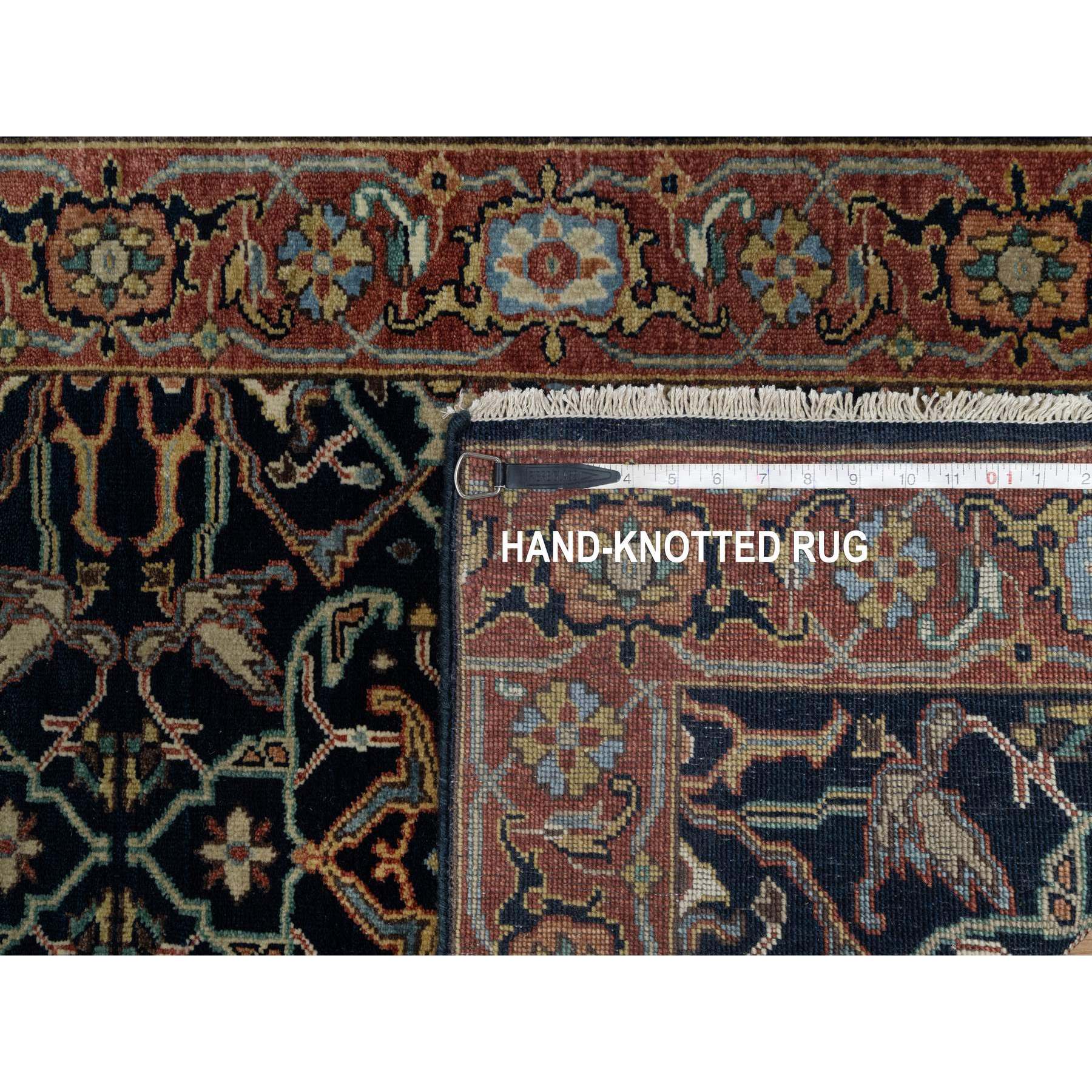 2'6"x14'1" Polo Blue, Denser Weave, Hand Knotted, Lush and Plush, Antiqued Fine Heriz Re-Creation, Soft and Velvety Wool, XL Runner, Oriental Rug Sh91115