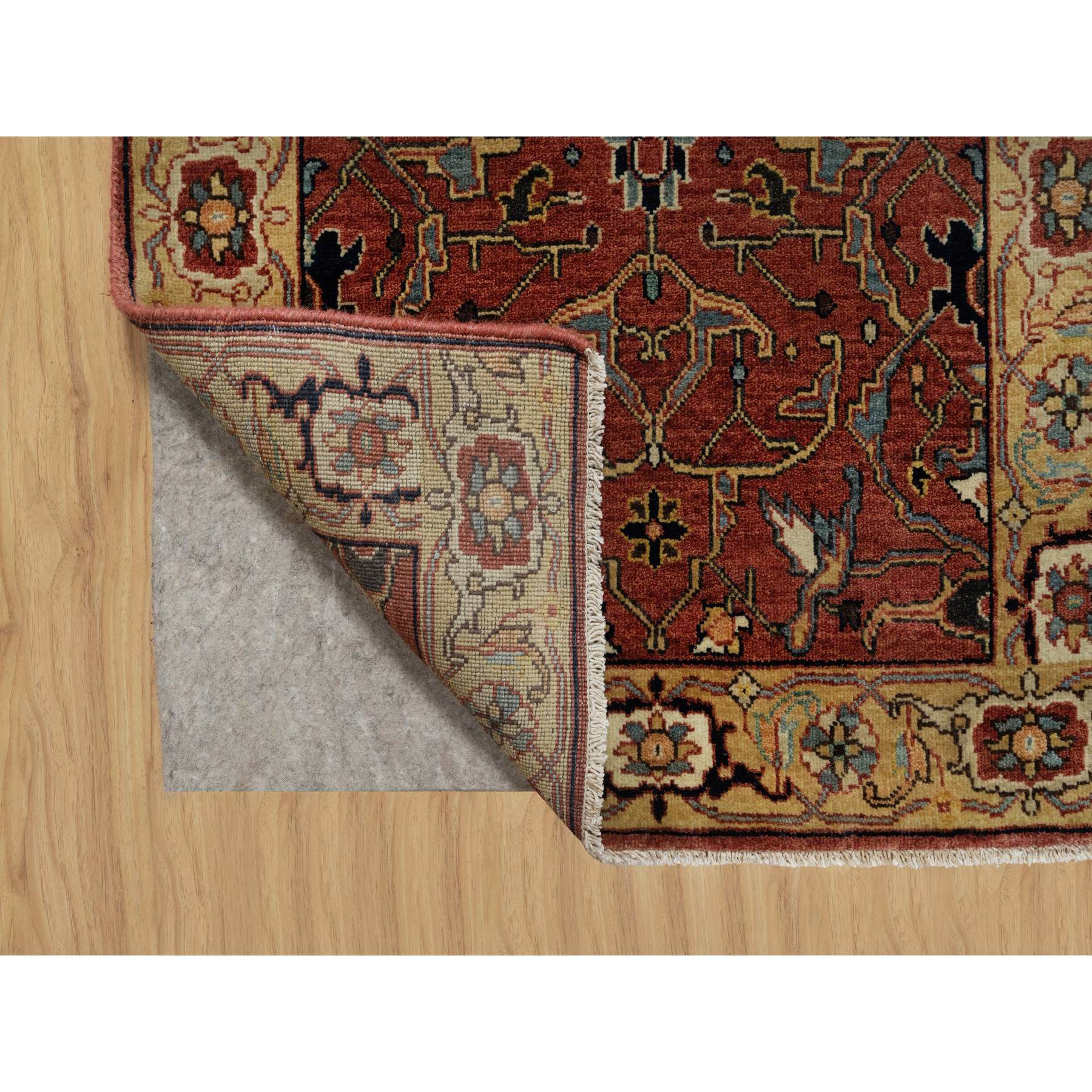 2'7"x6'1" Rubor Red, Plush and Lush All Wool, Hand Knotted, Vegetable Dyes, Antiqued Fine Heriz Re-Creation with All Over Design, Denser Weave, Runner, Oriental Rug Sh91118
