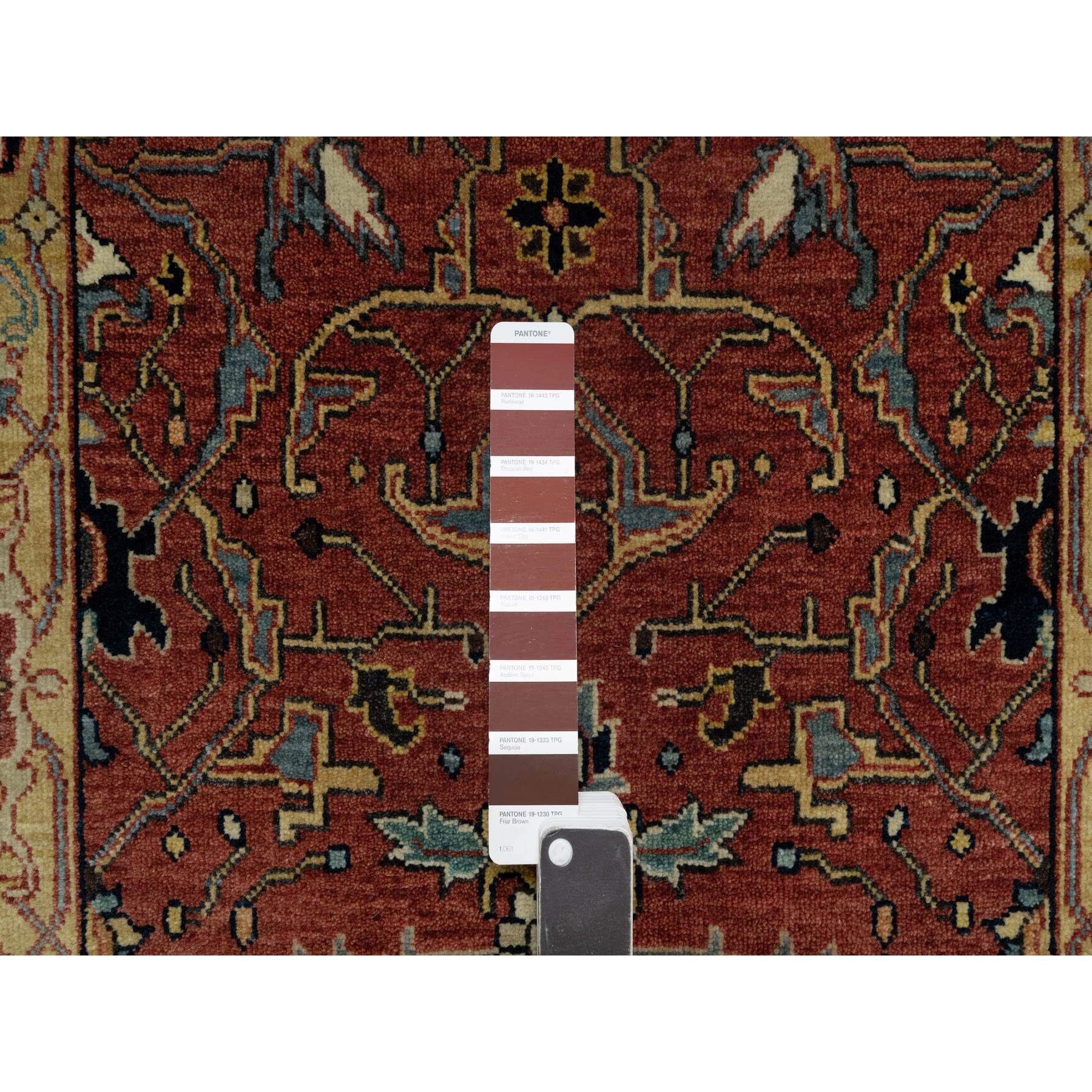 2'7"x6'1" Rubor Red, Plush and Lush All Wool, Hand Knotted, Vegetable Dyes, Antiqued Fine Heriz Re-Creation with All Over Design, Denser Weave, Runner, Oriental Rug Sh91118