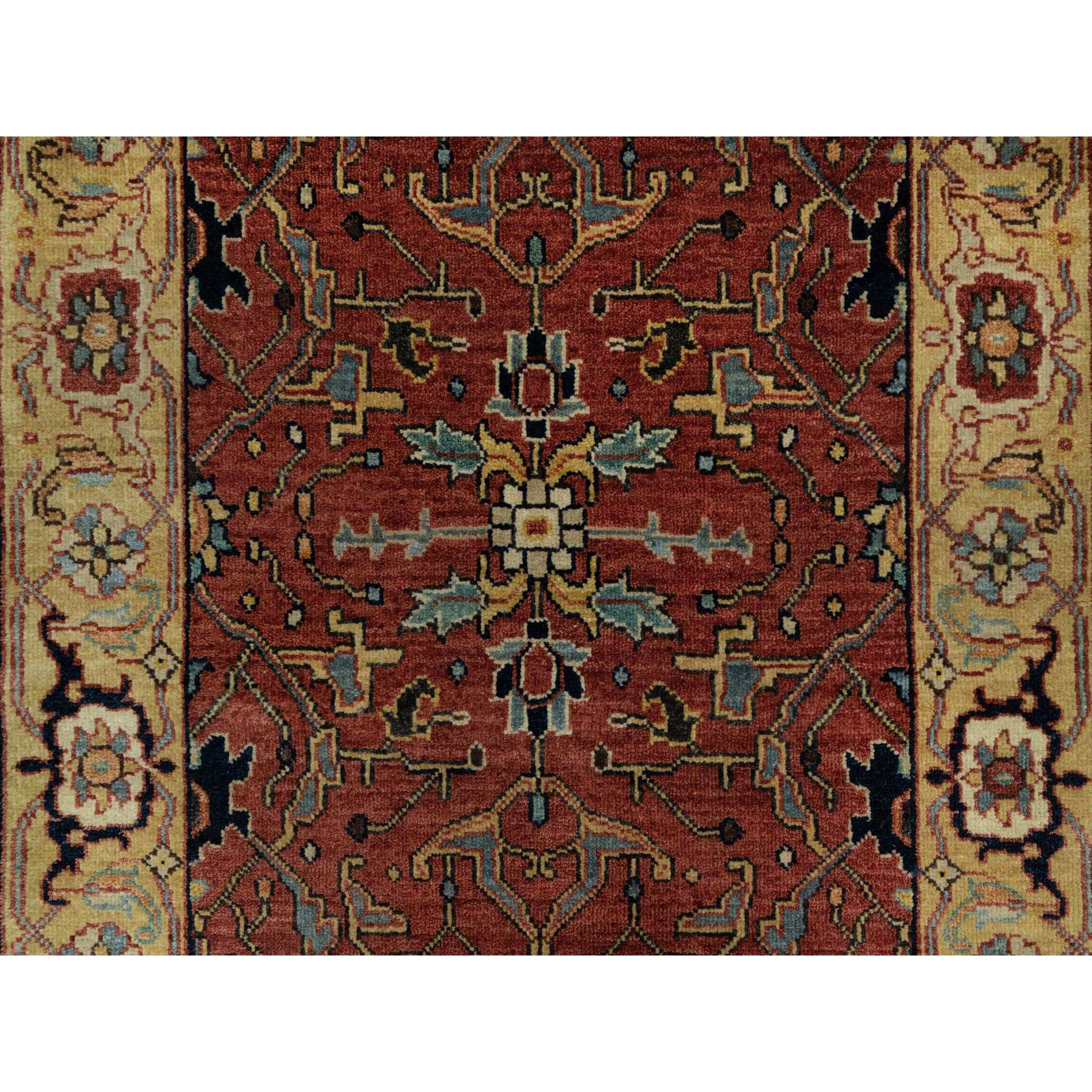 2'7"x6'1" Rubor Red, Plush and Lush All Wool, Hand Knotted, Vegetable Dyes, Antiqued Fine Heriz Re-Creation with All Over Design, Denser Weave, Runner, Oriental Rug Sh91118
