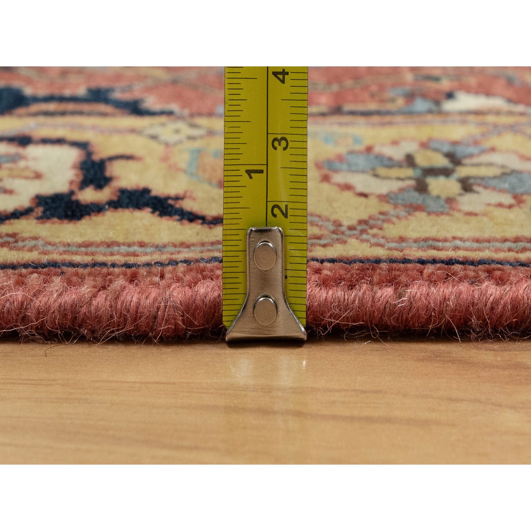 2'7"x6'1" Rubor Red, Plush and Lush All Wool, Hand Knotted, Vegetable Dyes, Antiqued Fine Heriz Re-Creation with All Over Design, Denser Weave, Runner, Oriental Rug Sh91118