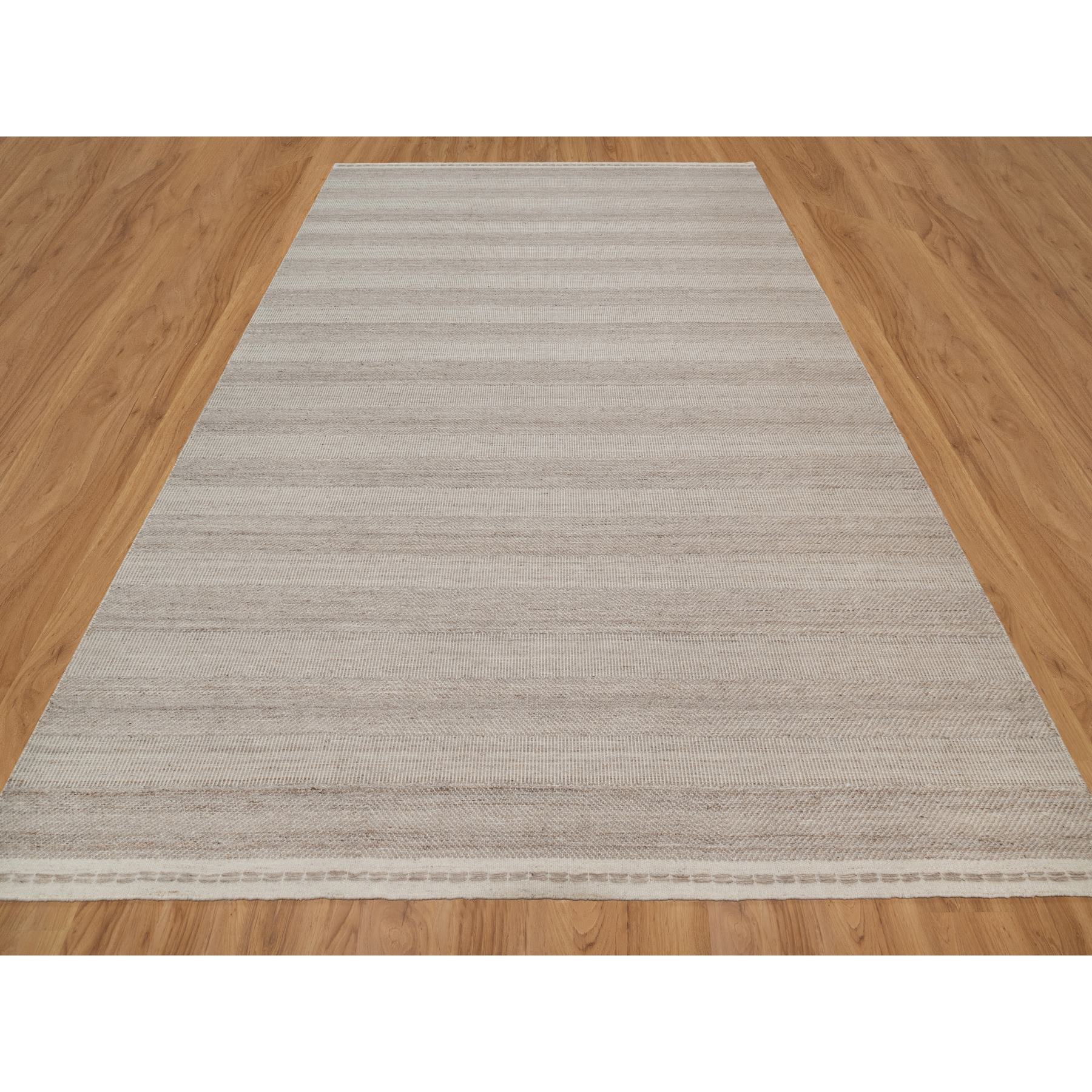 9'2"x12'2" Beaver Brown, Piled Flat Weave with Textured Grass Design, 100% Wool, Hand Woven, Oriental Rug Sh91119