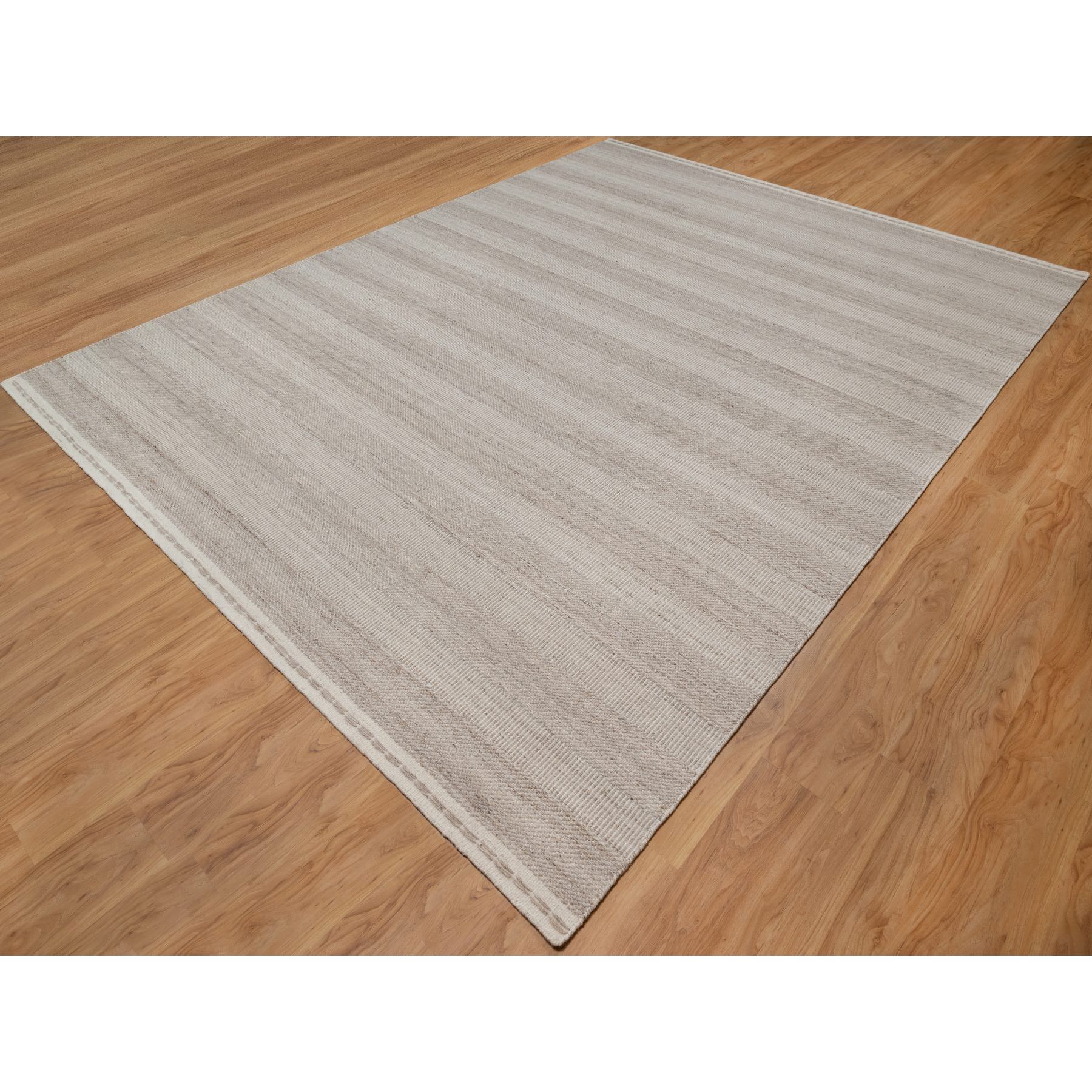 9'2"x12'2" Beaver Brown, Piled Flat Weave with Textured Grass Design, 100% Wool, Hand Woven, Oriental Rug Sh91119