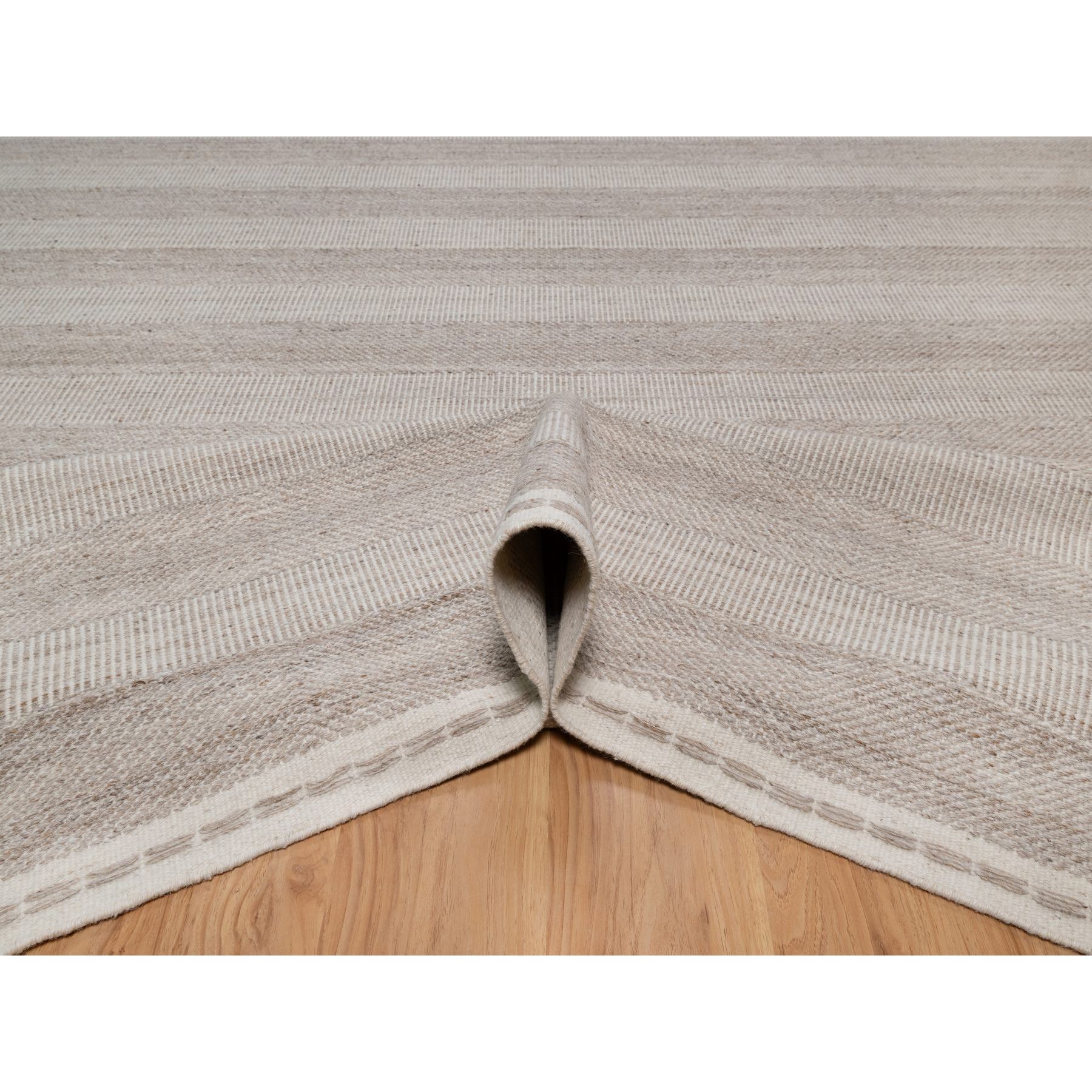 9'2"x12'2" Beaver Brown, Piled Flat Weave with Textured Grass Design, 100% Wool, Hand Woven, Oriental Rug Sh91119