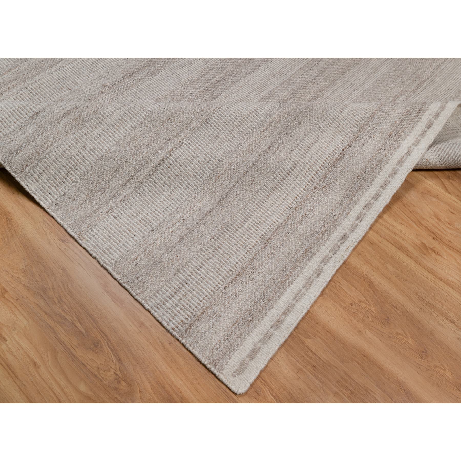 9'2"x12'2" Beaver Brown, Piled Flat Weave with Textured Grass Design, 100% Wool, Hand Woven, Oriental Rug Sh91119