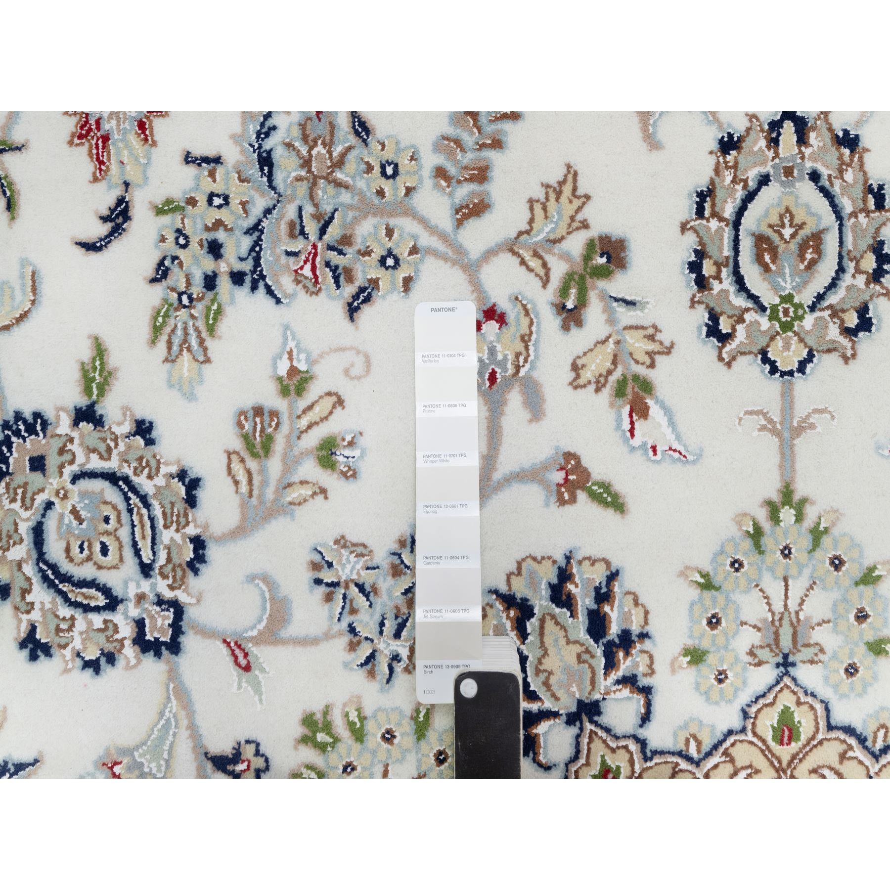 9'x12'1" Daisy White, Nain with Center Flower Design, 250 KPSI, Hand Knotted, Wool and Silk, Oriental Rug Sh91122